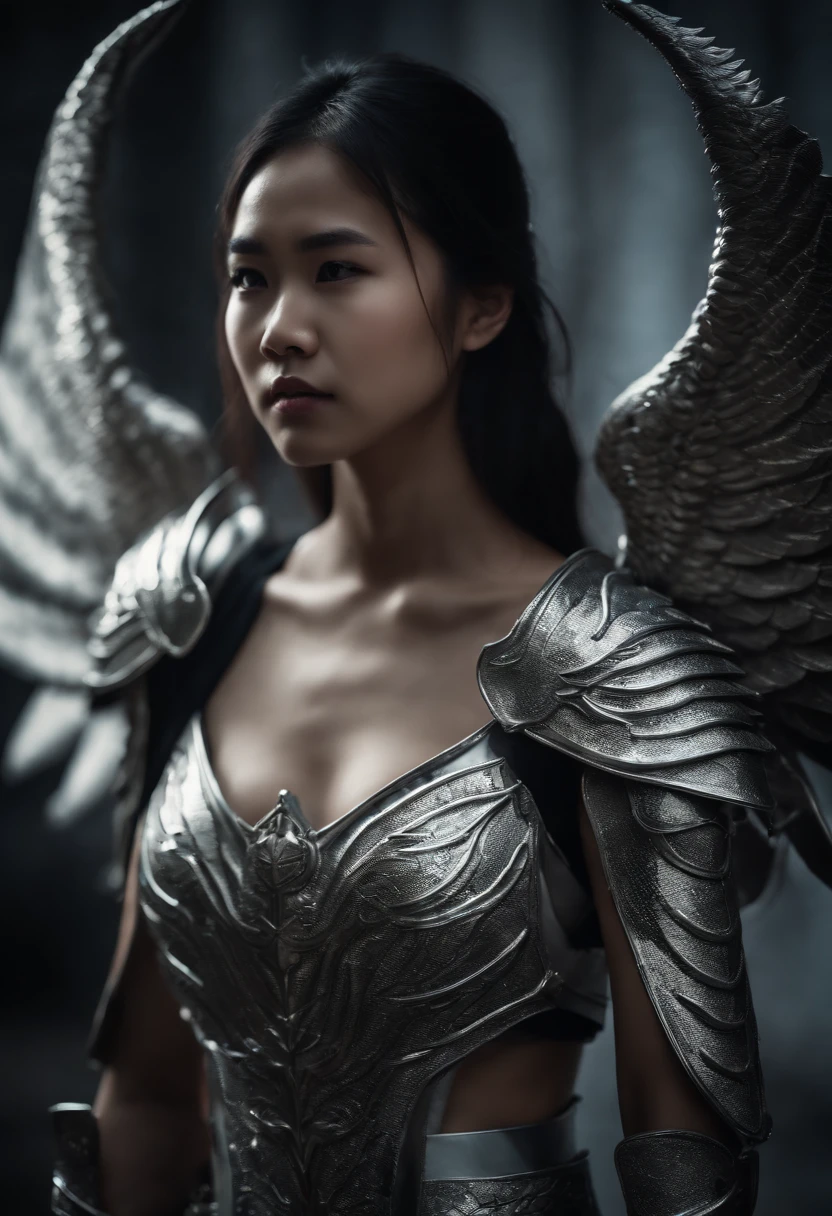 Asian girl with silver armor and big demon wings