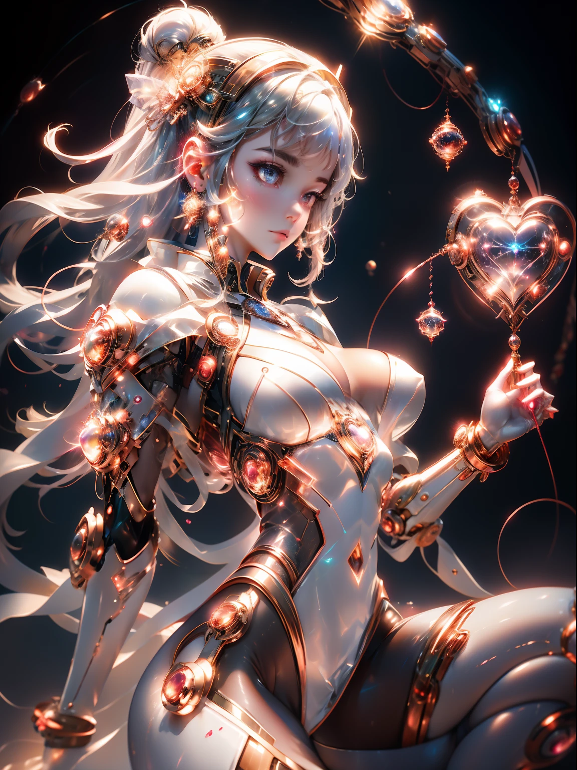 A glowing heart-shaped magic circle、1womanl、Glitter and space、Heart-shaped magic circle location々star symbol
