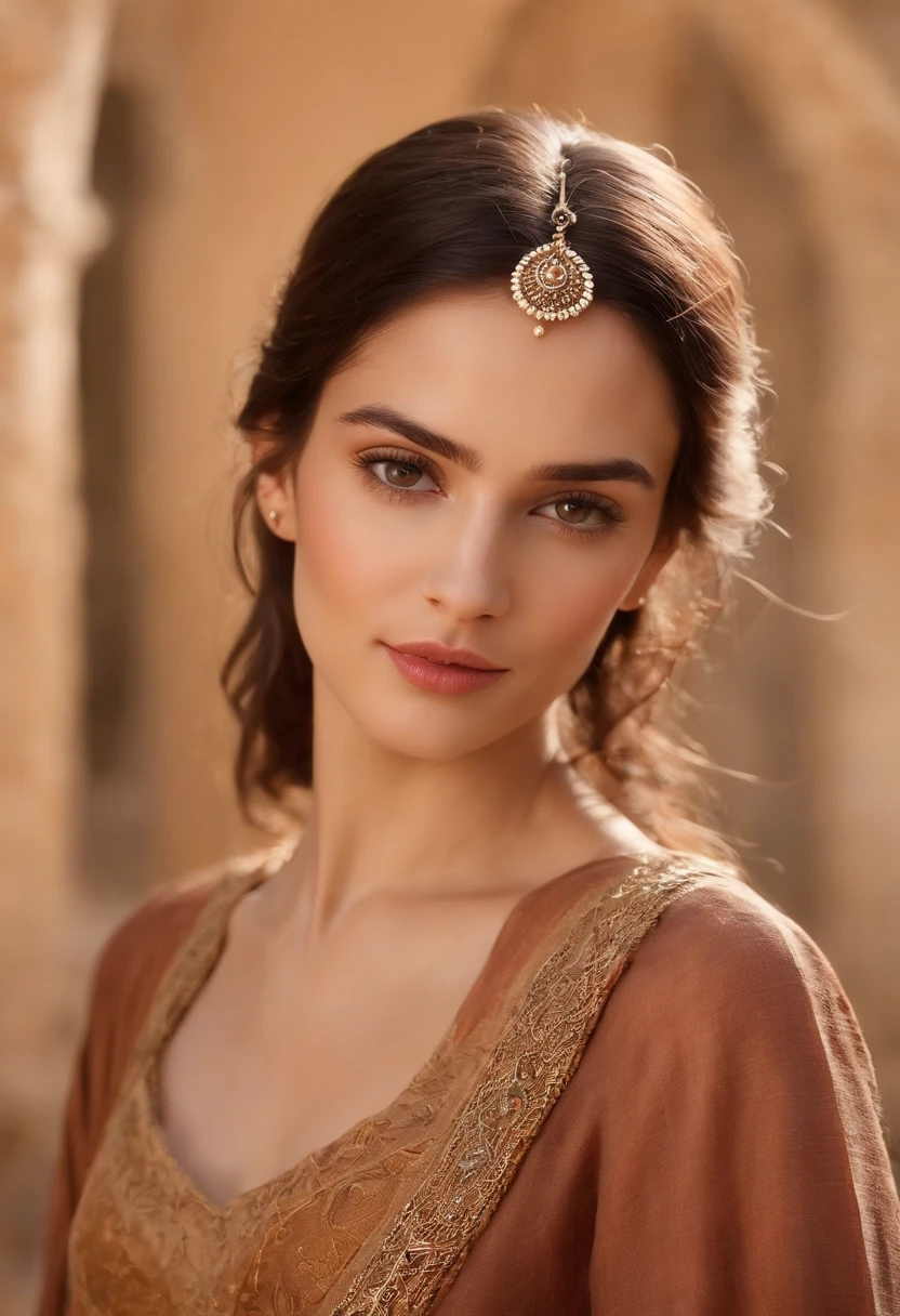 (((Una profunda herida rojiza cruza su mejilla izquierda))) tez clara bronceada por el sol de medio oriente, Female around 25 years old, cabello natural, Distinctive brown eyes, Wearing clothing from the Jerusalem era of the 8th century BC, Delgada y elegante, Beautiful, Luz de velas en un entorno judio, Ultra Sharp Focus, Toma realista, Ropa femenina judia, warm colours (cicatriz:1.4)