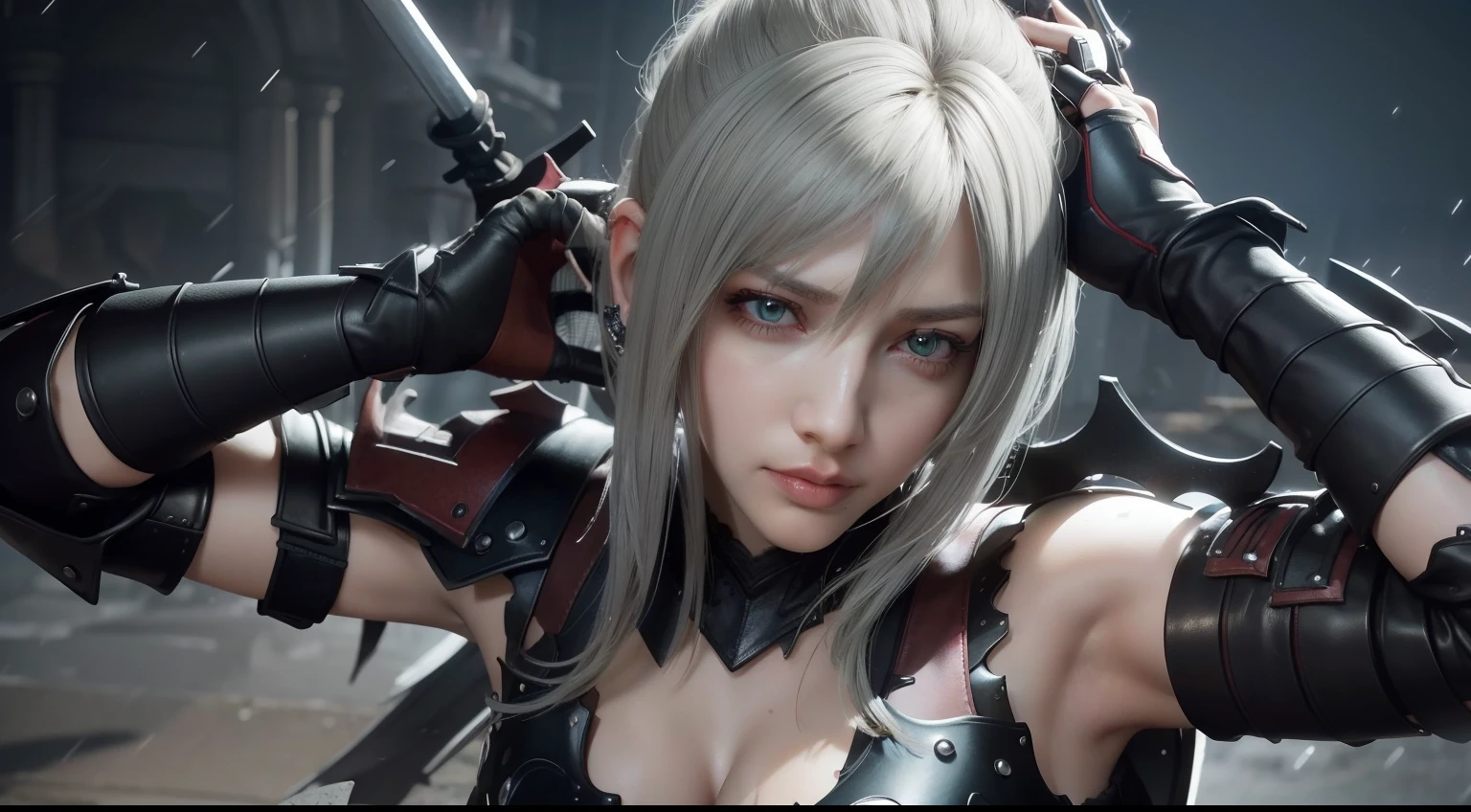 (beste-Qualit, 8K, 12),(masterpiece), (best quality),(AraneaHighwind),(final fantasy xv),glowing eyes in the dark,armpit,, Sex, trembling, , Looking Up, From directly above, ahegao, Wet,sad face,depth in view,AraneaHighwind,(aranea highwind)
,long hair
,silver hair
,green eyes
,armor
,pauldrons
,shoulder armor
,gauntlets
,midriff
,cleavage