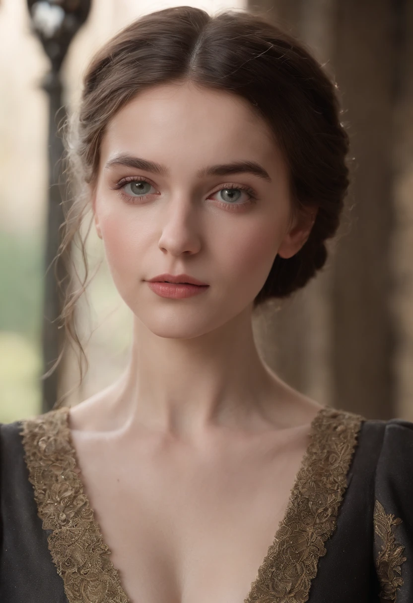 (((Une grosse verrue sur le bout du nez))) greenish complexion, young woman about 19 years old, cheveux gris naturels, Yeux noirs distinctifs, Porter un manteau noir, mince et gracieux, moche, Candlelight in a medieval setting, Mise au point ultra nette, Realistic shooting, Tetradic colors (cicatrice:1.4)