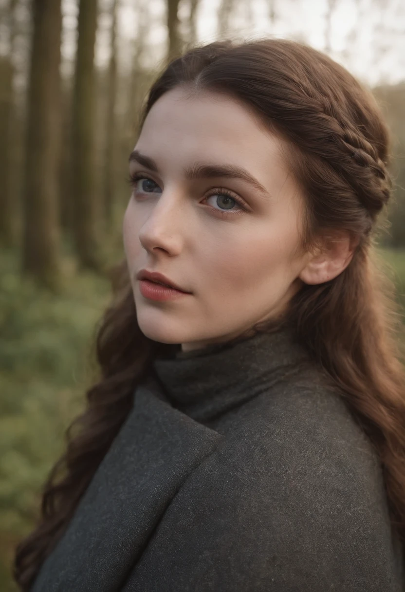 (((Une grosse verrue sur le bout du nez))) greenish complexion, young woman about 19 years old, cheveux gris naturels, Yeux noirs distinctifs, Porter un manteau noir, mince et gracieux, moche, Candlelight in a medieval setting, Mise au point ultra nette, Realistic shooting, Tetradic colors (cicatrice:1.4)