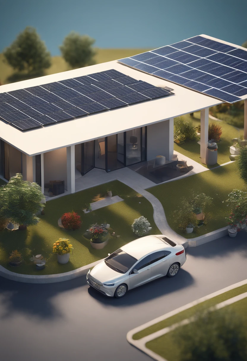 Isometric style, accurate 120 degrees, poly art, stylized 3D rendering, 3D stylized scene, a poster with a laptop, laptop, and a car connected to a solar panel, solar, solid, clean energy, teaser, excellent, omg, online, by Harold von Schmidt, renewable energy, sustainable, best on adobe stock, commercially ready, absolutely outstanding image, one, on simple background, sustainability, look at the details, in modern era, smart, cycle render