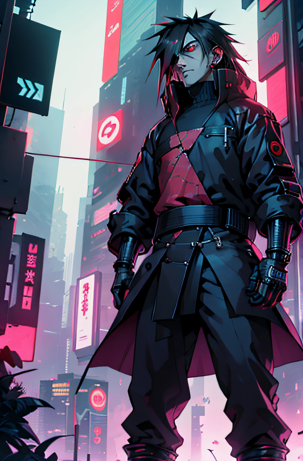 Homem, tecnologia, Cyberpunk, Escuro, Meia noite, Gamer, Futuristico, Anime, Mangekyo Sharingan,