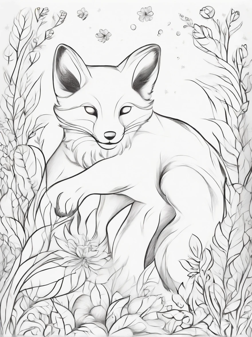 (best quality,high-res,masterpiece:1.2),cute cartoon style,black and white coloring book drawings of a beautiful fox with minimal details,ultra-detailed,charming and adorable,expressive and lively eyes and face,fluffy fur with delicate lines,graceful and delicate body posture,playful and mischievous expression,whiskers that add a touch of cuteness,fine details in the ears and paws,crisp lines and smooth curves,smooth shading and blending,precise and accurate linework,distinctive and defined tail,vivid and lively character,clear and defined anatomy,detailed and intricate patterns on the fur,light-hearted and playful vibe,endearing and lovable personality,expressive and exaggerated features,charming and captivating artwork,charismatic and enchanting presence,whimsical and imaginative art style,captivating and engaging illustration techniques,filled with joy and cheerfulness,evokes a sense of nostalgia and warmth,perfect balance between simplicity and complexity,delightful and enchanting imagery,fantasy-inspired elements that add a touch of magic,dreamy and atmospheric ambiance,carefully crafted and thoughtfully composed composition,visually pleasing and aesthetically pleasing design,elegant and graceful artistry.