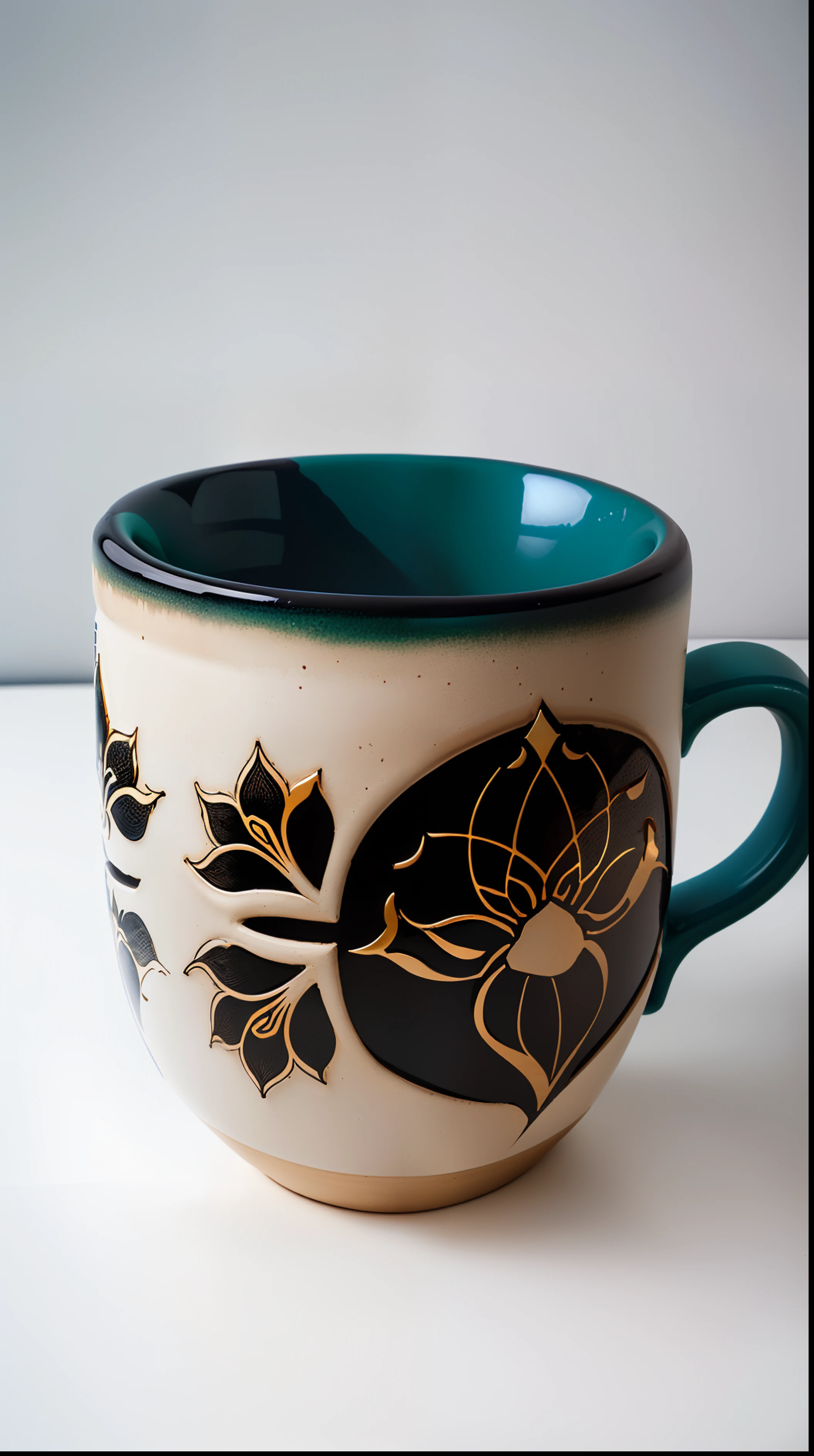 coffee mug,Product design,visualizador,The technique of carving,Lotus pattern,Simple,Ceramic material