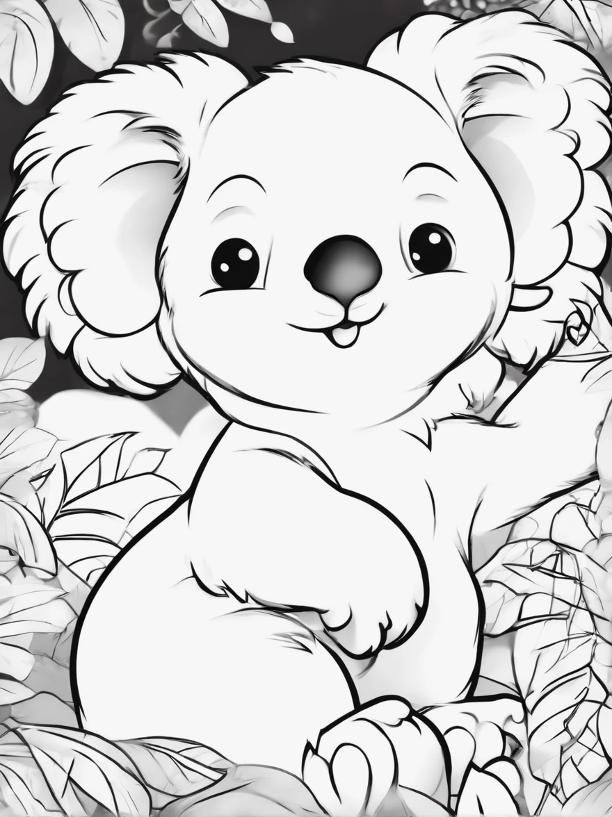 (a cute cartoon cute koala,black and white,line art,children's coloring pages,no shading,no shadows,no background,no borders),(simple design,cartoonish,cartoon style),(simple,child-friendly,playful),(minimalistic style),(vibrant colors,cute and lively),(soft lighting),(best quality)