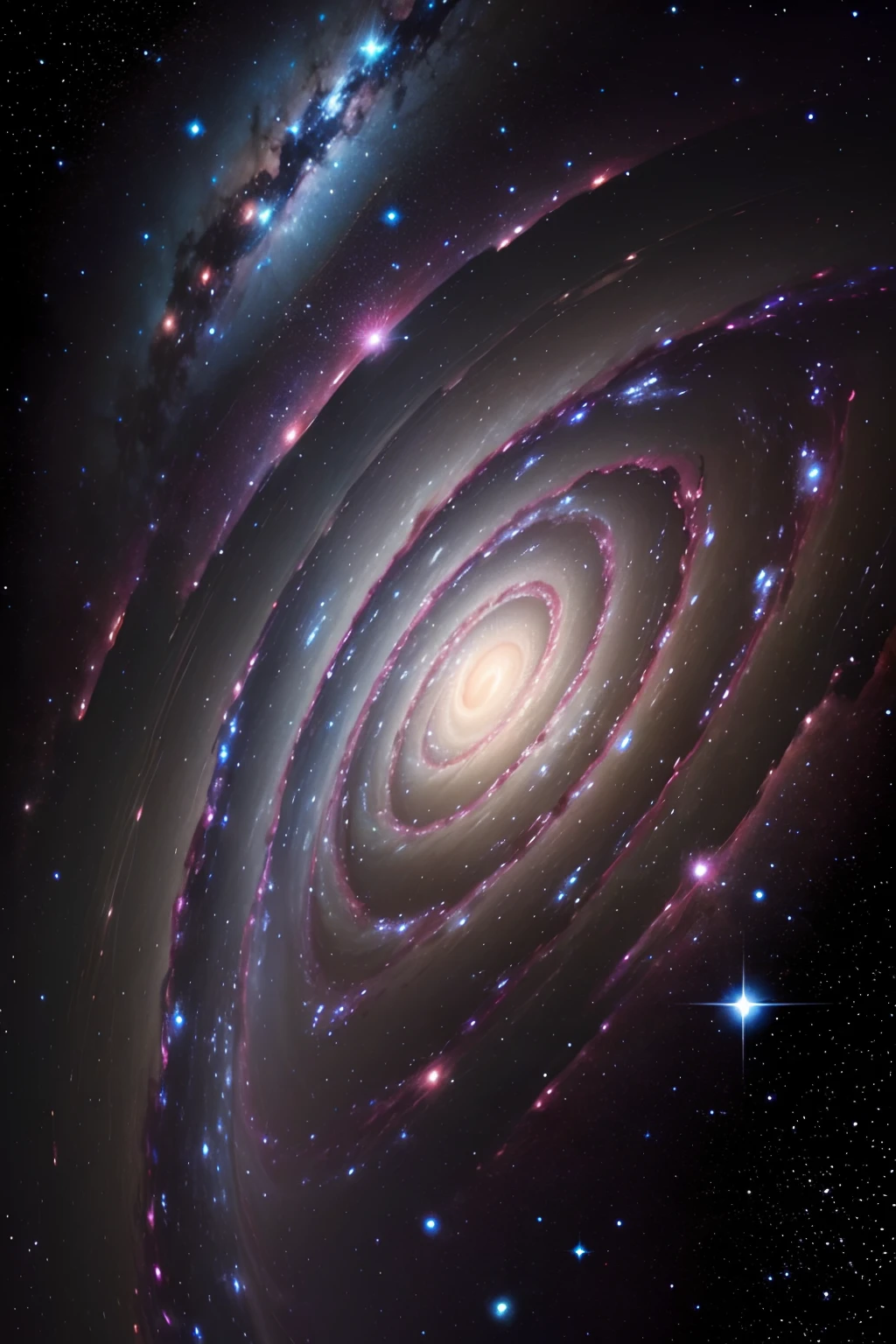 Create a high-resolution image of the Milky Way galaxy, showcasing its vastness and intricate spiral arms. Make sure to emphasize the cosmic beauty of our galaxy.