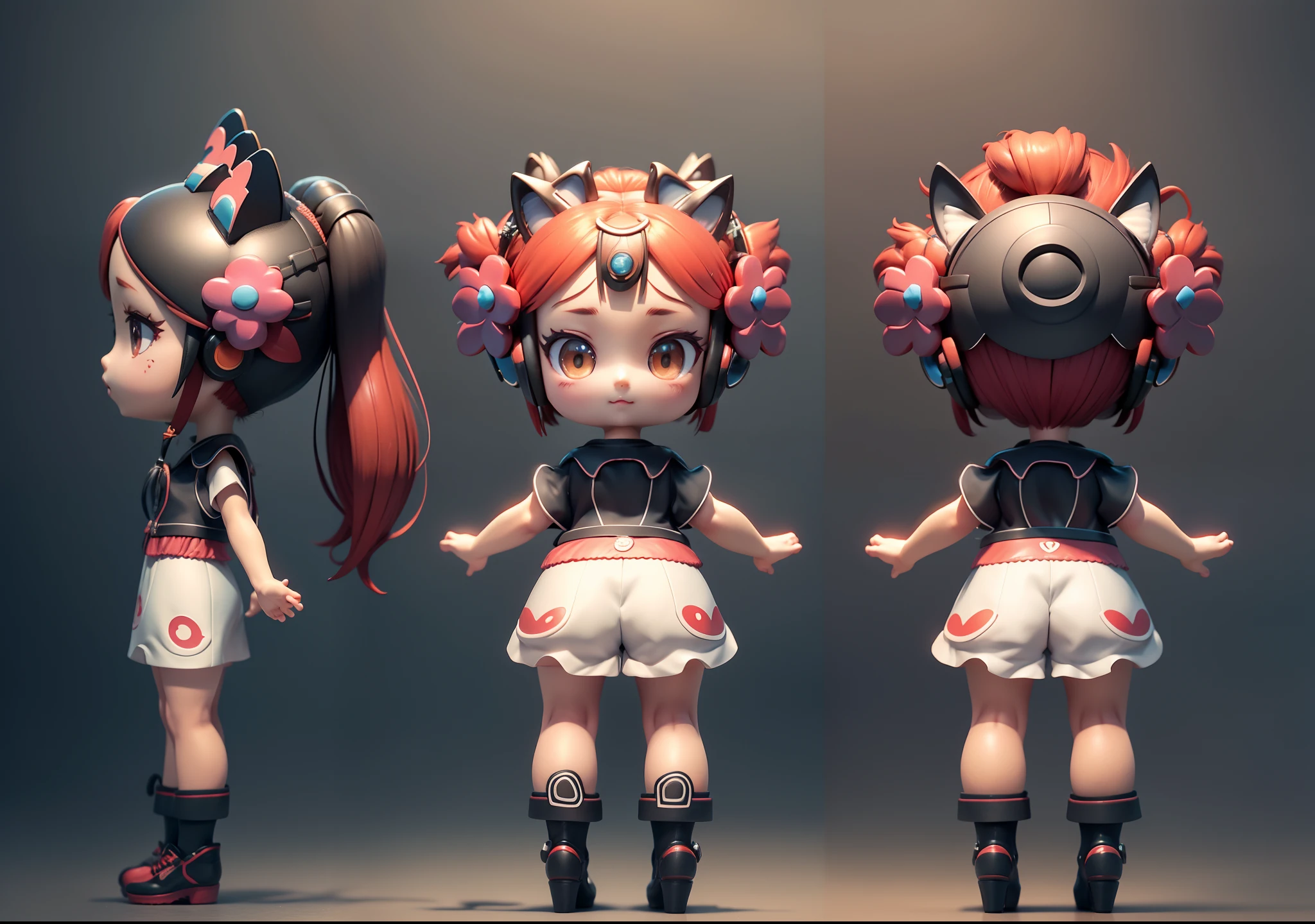 three views
the front view, the sideview,the back view
multiple views
Full-body shot
Three views of cute girl 3D IP, octane rendering,3D chibi,blind box toy style, Full-body shot, multicolored hair, cat ear headphones,Pixar,three views of a cartoon image,the side view and the back view,more details Exquisitefacial,multiple views --ar 4:3