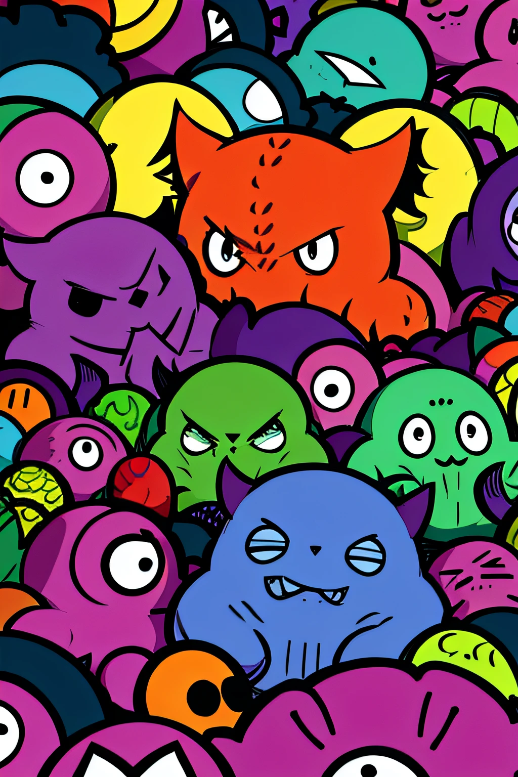 many monsters, doodle art style, colorful, funny