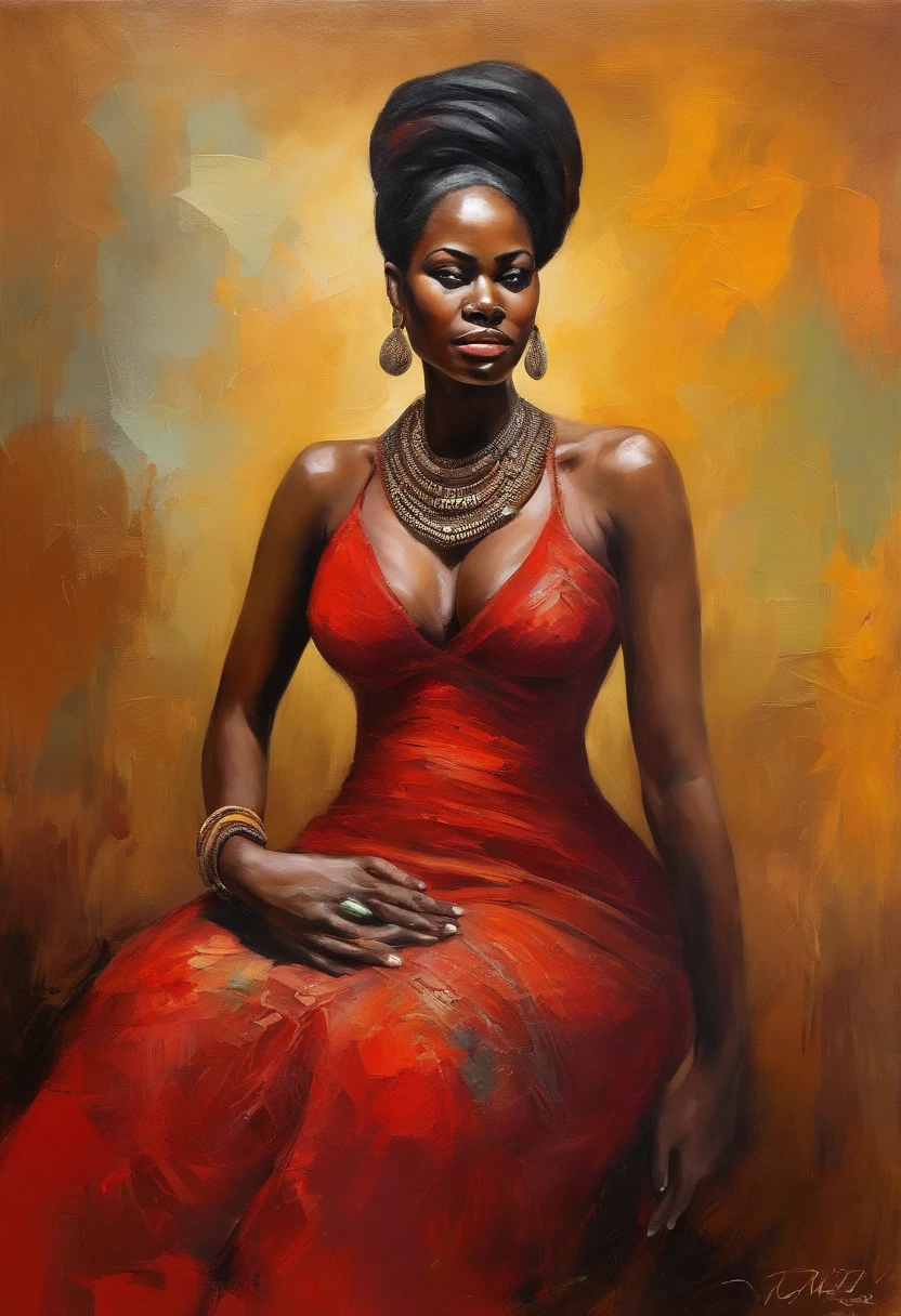 Beautiful woman Ebitimi wearing red dress, (((big boobs))), (((cleavage))), vestido ornamentado vermelho,  mulhee negra africana, mulher vermelha bonita, usando um vestido africano, beleza estonteante, mulher deslumbrante, Tema vermelho cabelo ondulado, mulher africana