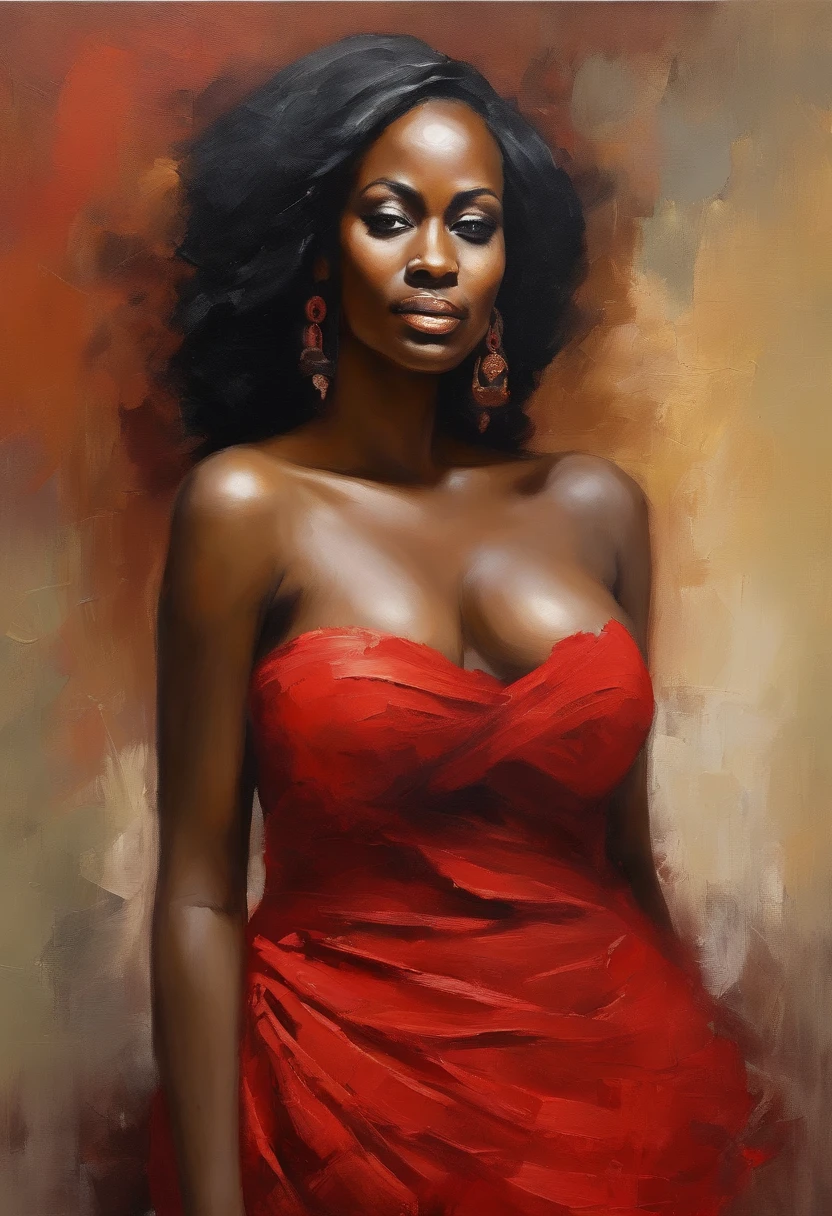 Beautiful woman Ebitimi wearing red dress, (((big boobs))), (((cleavage))), vestido ornamentado vermelho, mulhee negra africana, mulher vermelha bonita, usando um vestido africano, beleza estonteante, mulher deslumbrante, Tema vermelho cabelo ondulado, mulher africana