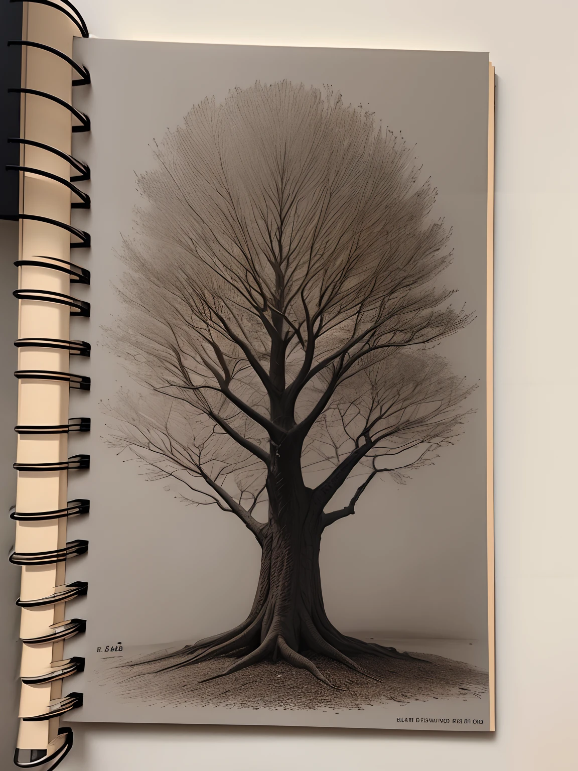 Tree with several branches, detalhado, various branches, folhas de cor laranja, caderno de rascunhos, 8k, Highresolution, alta qualidade, pencil 2b, 4b pencil, rabisco