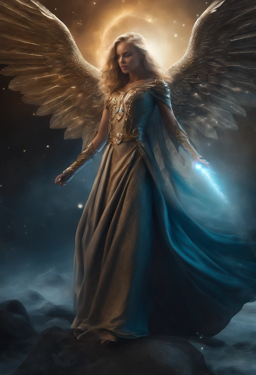 cosmic fallen angel, olhos claros brilhantes, Biomechanicals, estranho, assustador, Pesadelo, cores muito brilhantes, light particles, com luz brilhante, Mshiff, Arte do papel de parede, Papel de parede UHD, Anakil Skywalker, 15 anos, roupas medievais super anjos
