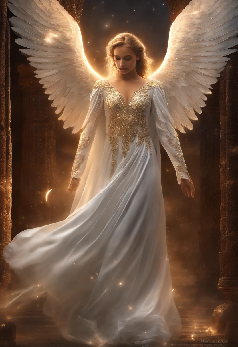 cosmic fallen angel, olhos claros brilhantes, Biomechanicals, estranho, assustador, Pesadelo, cores muito brilhantes, light particles, com luz brilhante, Mshiff, Arte do papel de parede, Papel de parede UHD, Anakil Skywalker, 15 anos, roupas medievais super anjos