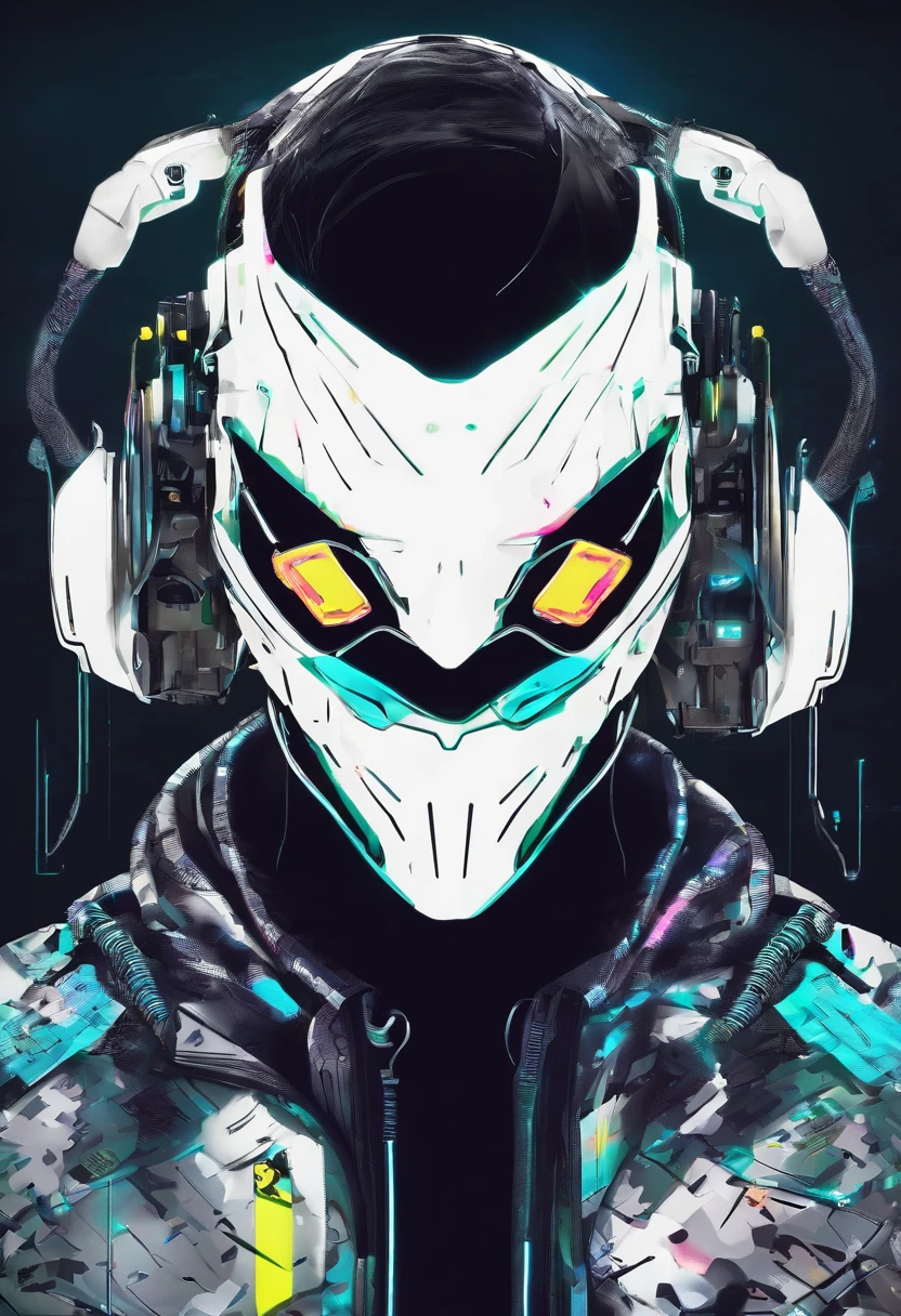 Mask with a smiley face on a silver round plate、camouflage uniform、scarecrow