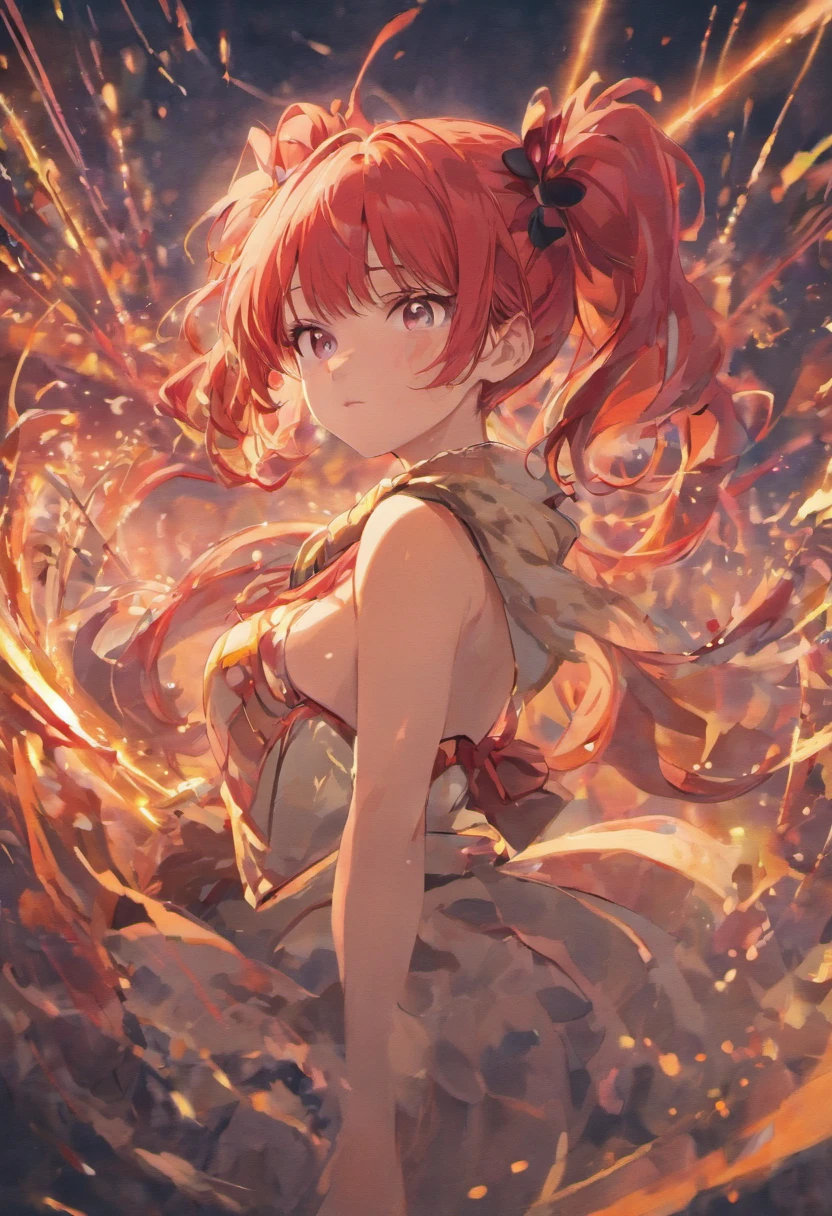 Masterpiece,  best quality,  ultra-detailed, highres, illustration, 8k resolution, 1girl, red hair, huge breasts, twintails,