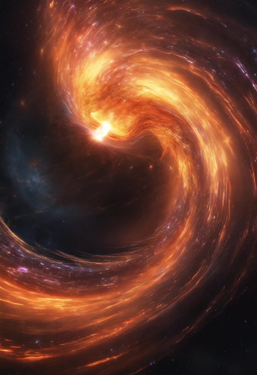 Generate a supermassive black hole, Sagittarius A*. Show it surrounded by swirling, distorted space-time to illustrate its immense gravitational influence.