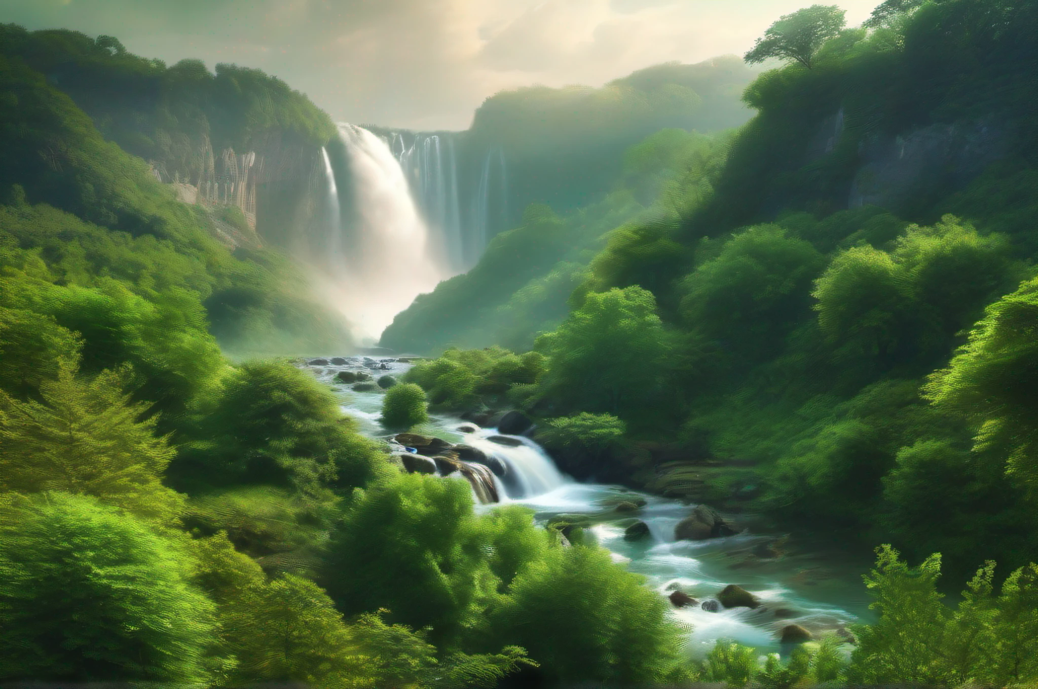 '(best quality,4k,8k,highres,masterpiece:1.2),ultra-detailed,realistic,waterfall,picturesque landscape,nature beauty,powerful flow,cascading water,sunlight streaming through trees,serene atmosphere,sparkling water,refreshing mist,roaring sound of water,fresh green vegetation,majestic rocks,crystal-clear pool,glistening droplets,harmonious colors,tranquil scene,lush surroundings,peaceful escape,natural wonder,captivating view'