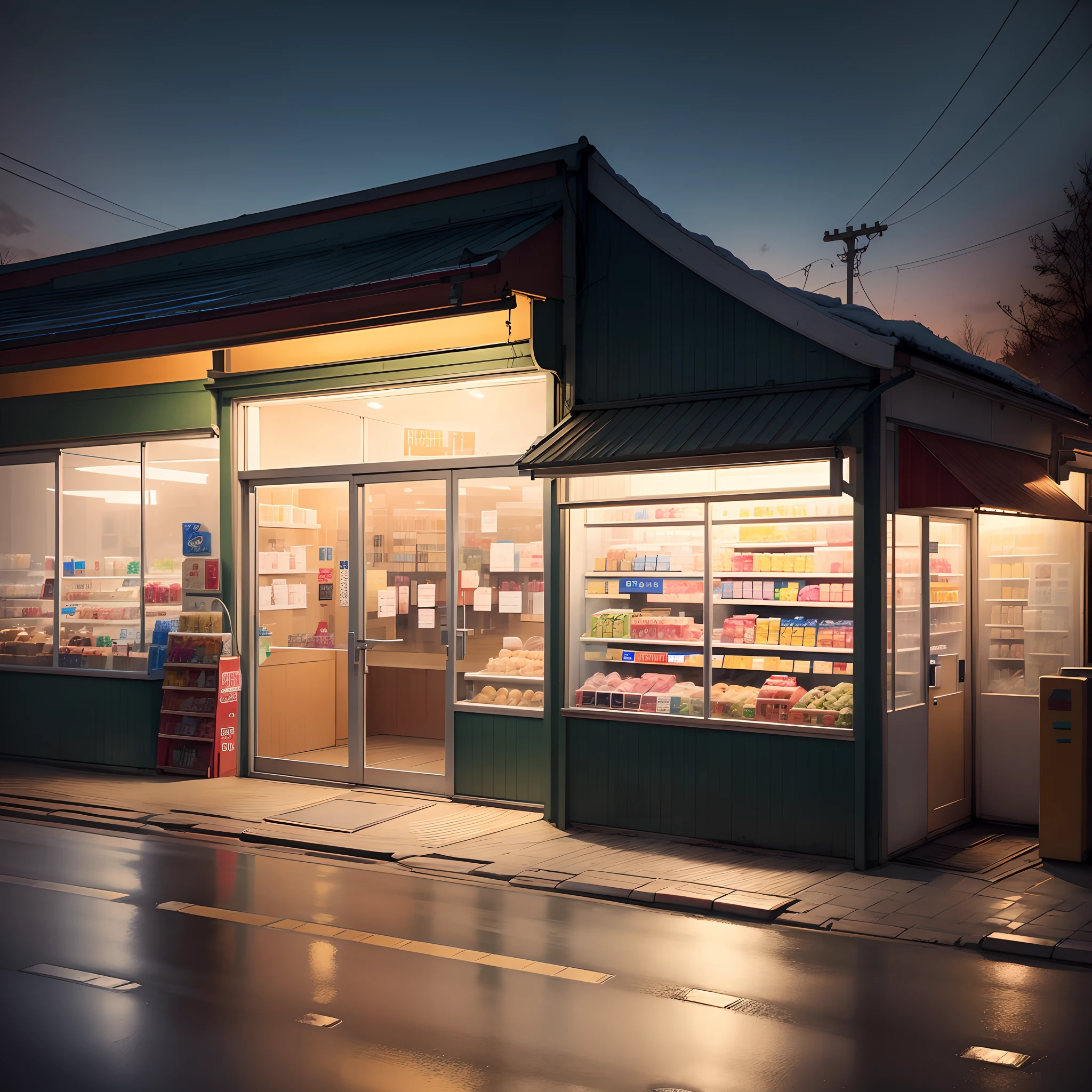 Convenience store, road, the night