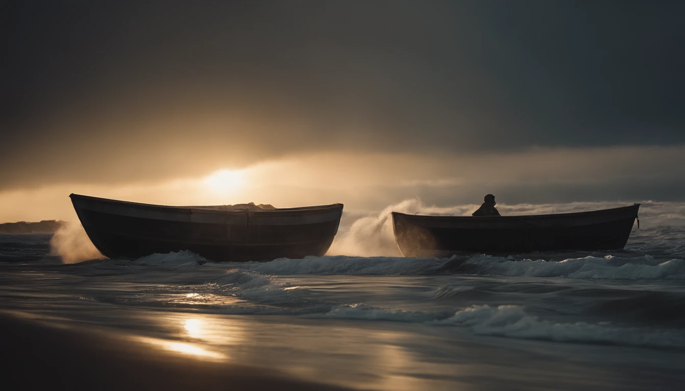 Create an image that shows the spectacle of the creation of the firmament, with waters splitting and the sky emerging.