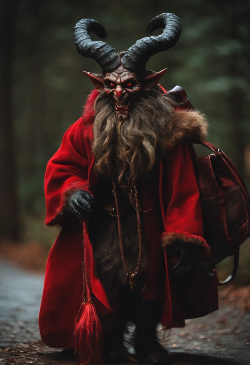 Krampus with a bag on his back