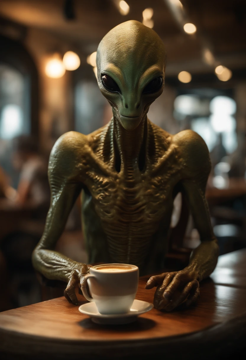 A creature request for Stable Diffusion:

alien with flattened head, 4 olhos negros, usando uma rede de pesca, in a coffee shop, [illustration] durante (best quality,4k,8k,Altas,master part:1.2), ultra-detalhado, (Realistic,fotorrealista,photo-realistic:1.37), HDR, UHD, studio lighting, extreme detail description, profissional, vivid colors, Bokeh, [artista conceitual], [scientific fiction], [retrato], [Landscape].