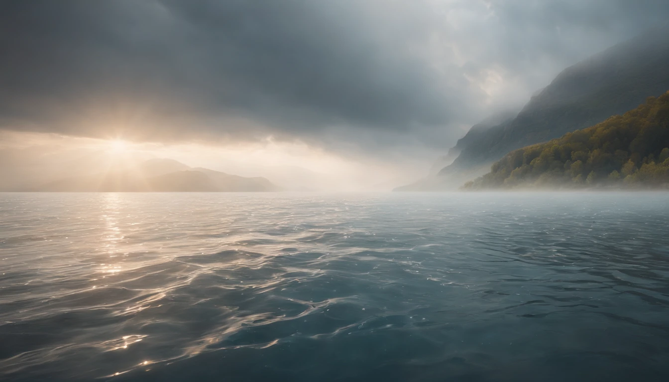 Create an image that shows the spectacle of the creation of the firmament, with waters splitting and the sky emerging.