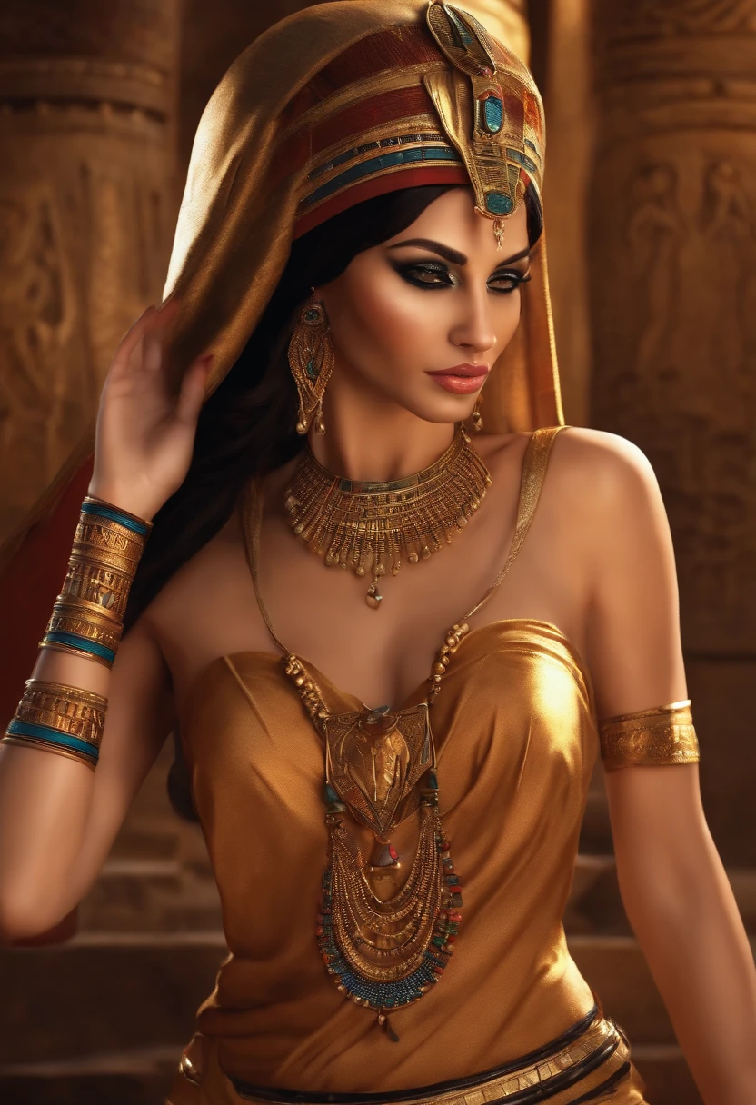 Sexy ancient Egyptian woman with sexy clothes a little open at the level of the breasts