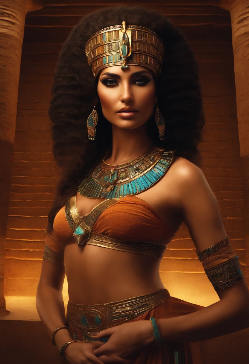 Sexy ancient Egyptian woman with sexy clothes a little open at the level of the breasts