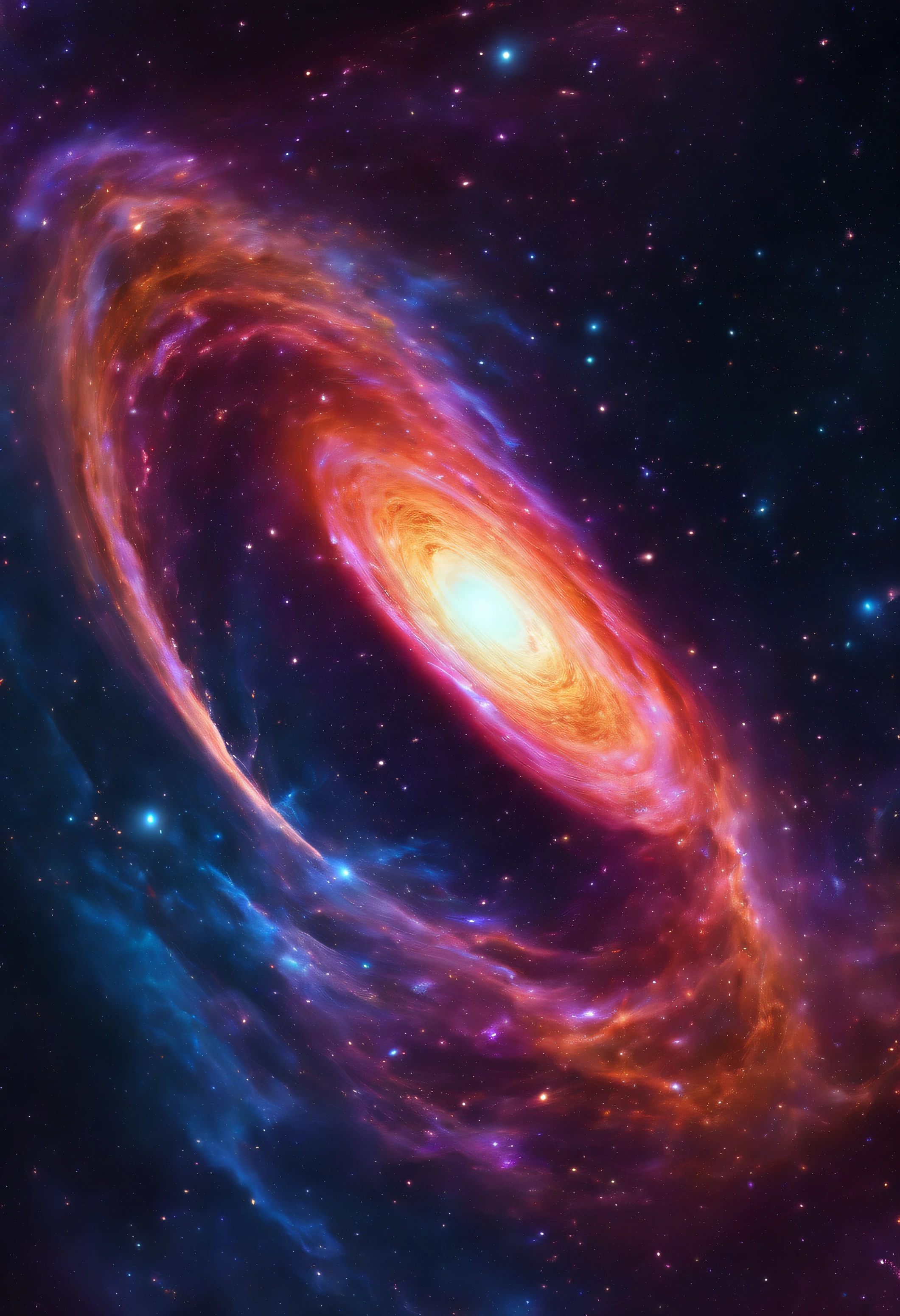 (best quality,4k,8k,highres,masterpiece:1.2),ultra-detailed,(realistic,photorealistic,photo-realistic:1.37),black hole,Sagittarius A,supermassive black hole,massive black hole in the center of the galaxy,gigantic gravitational influence,distorted space-time,unfathomably powerful gravitational pull,surrounding stars and gas clouds swirling around it,interstellar dust and particles being sucked into the event horizon,immense pressure and heat at the core,fiery and swirling gas forming an accretion disk,blazing bright as it consumes surrounding matter,vivid colors contrasting the darkness of space,stretching and warping light,mysterious and awe-inspiring deep space phenomenon,colors of deep blue and purple illuminating the scene,surreal and abstract cosmic artwork,capturing the grandeur of the universe,vibrant and intense colors merging and colliding in cosmic chaos,streaking lights and energy streams emanating from the black hole,creating beautiful and mesmerizing patterns of light,uncovering the secrets of the cosmos,blinding yet captivating,glowing edges and flaring brightness,powerful gravitational waves rippling through space,time dilation and gravitational lensing effect,stellar remnants spiraling into oblivion,representing the mysteries and wonders of the universe,interplaying light and darkness in a celestial ballet,scientific marvel and celestial beauty,unveiling the beauty of the cosmos.