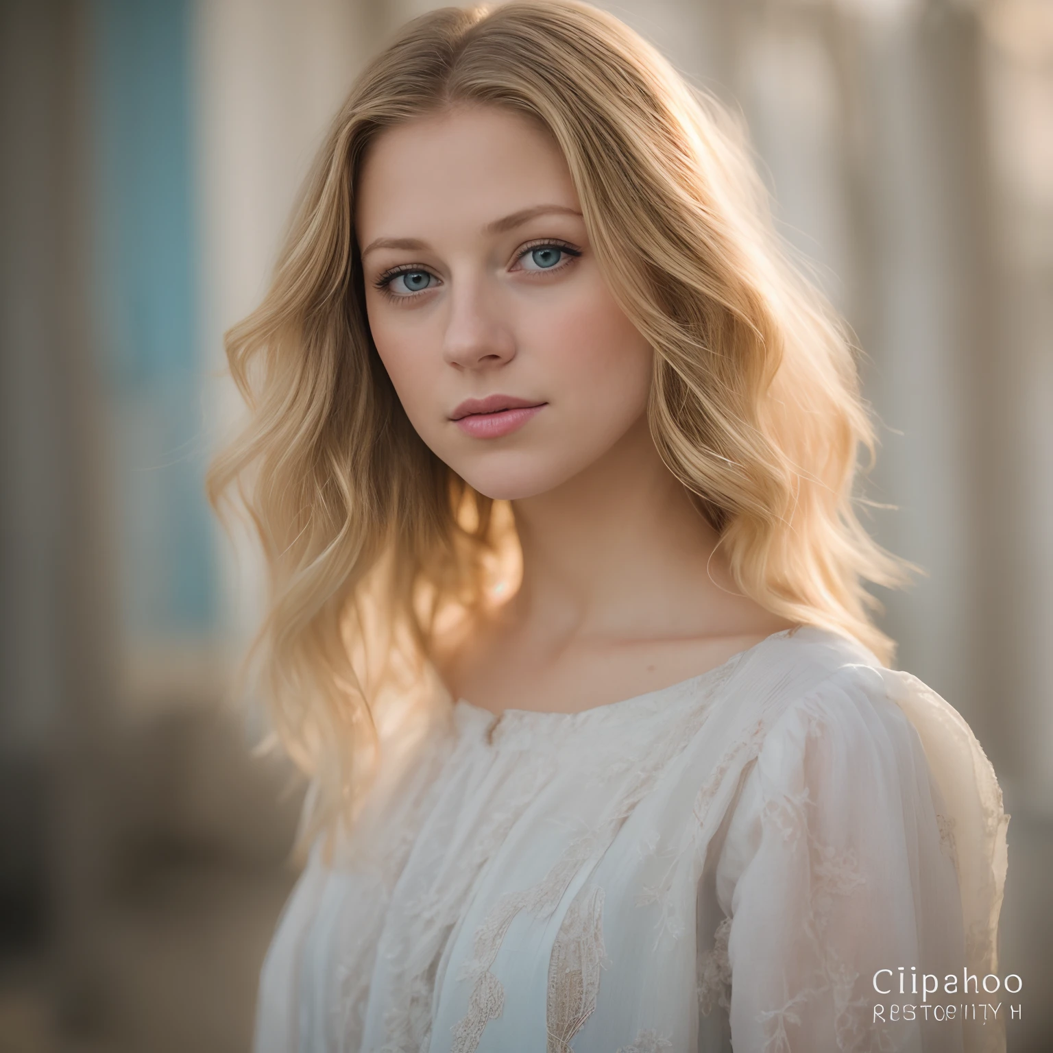 A closeup of a young girl with medium blonde hair and blue eyes, foto retrato suave 8 k, Retrato de 60mm, retrato suave, 7 0 mm portrait, ethereal beauty, cinematic portrayal, medium portrait soft light, color photograph portrait 4k, belo rosto delicado, lindo rosto delicado, retrato luz suave, Retrato CGSetivity, Retrato de 50mm, retrato de beleza detalhado, inspirado em Melissa Benoist 8k