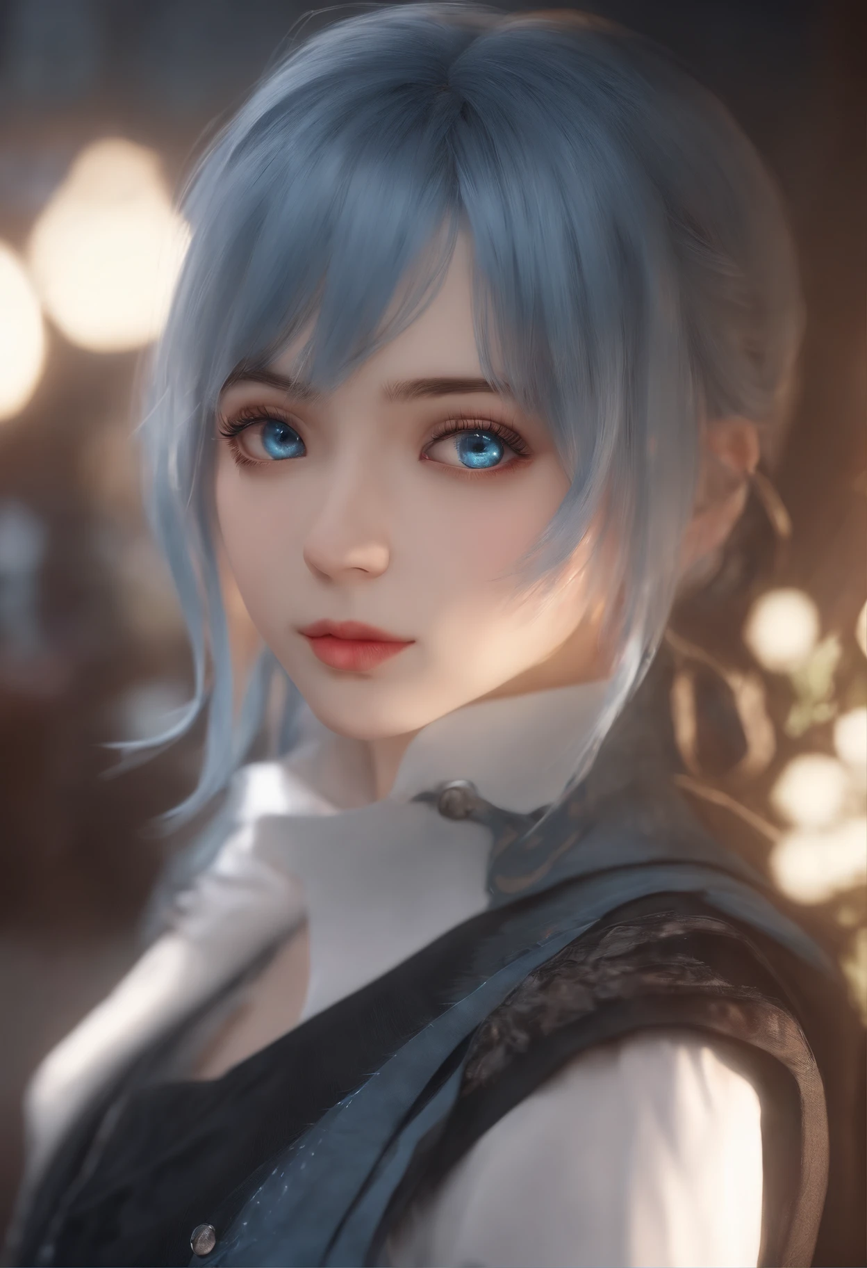 anime girl,blue eyes,blue hair,casual suit,beautiful detailed eyes,beautiful detailed lips,extremely detailed eyes and face,long eyelashes,(best quality,4k,8k,highres,masterpiece:1.2),ultra-detailed,(realistic,photorealistic,photo-realistic:1.37),HDR,UHD,studio lighting,ultra-fine painting,sharp focus,physically-based rendering,extreme detail description,professional,vivid colors,bokeh,portraits,landscape,horror,anime,sci-fi,photography,concept artists,vibrant color palette,varied lighting effects