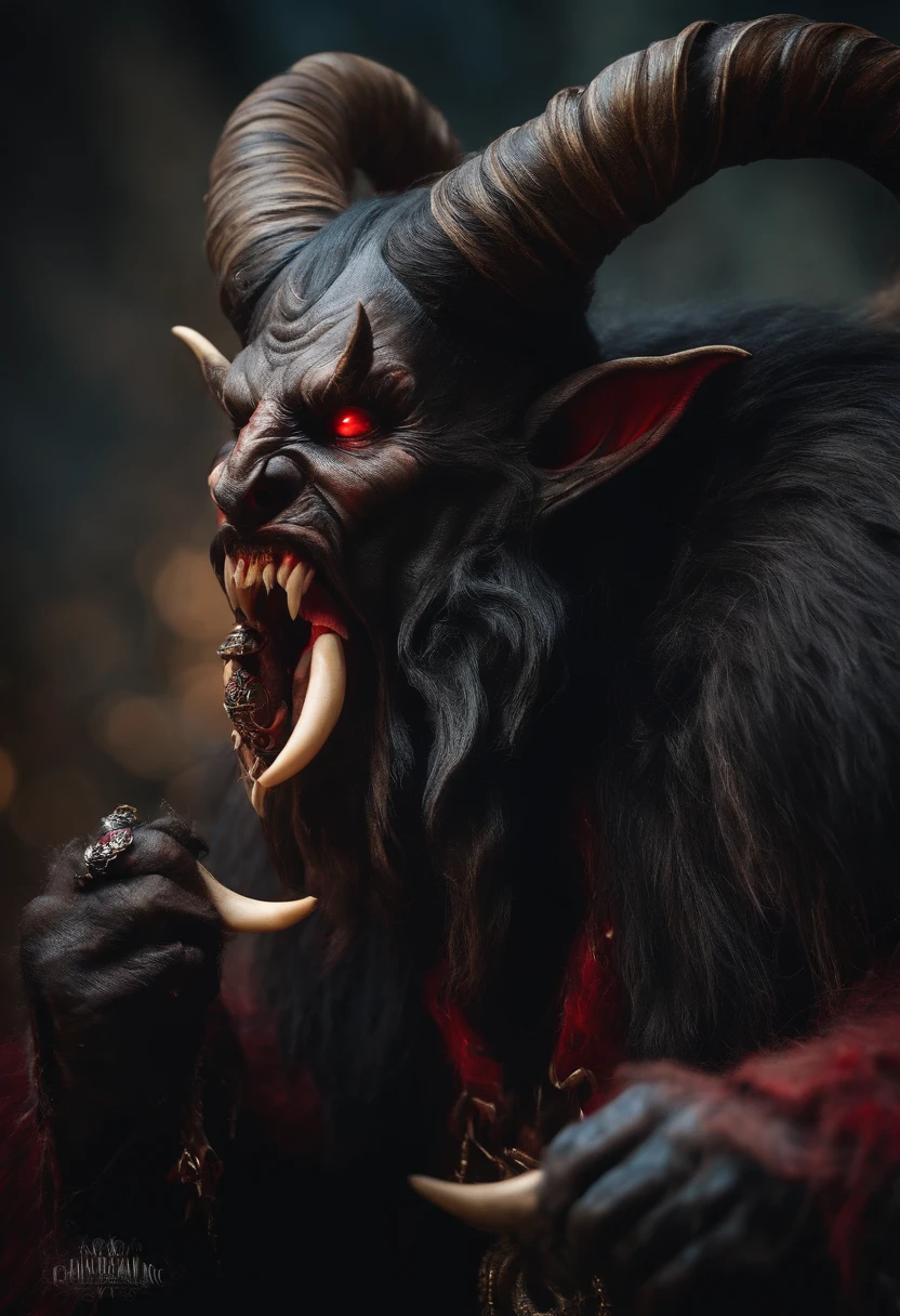 Krampus with horns, sharp claws and a long, forked tongue