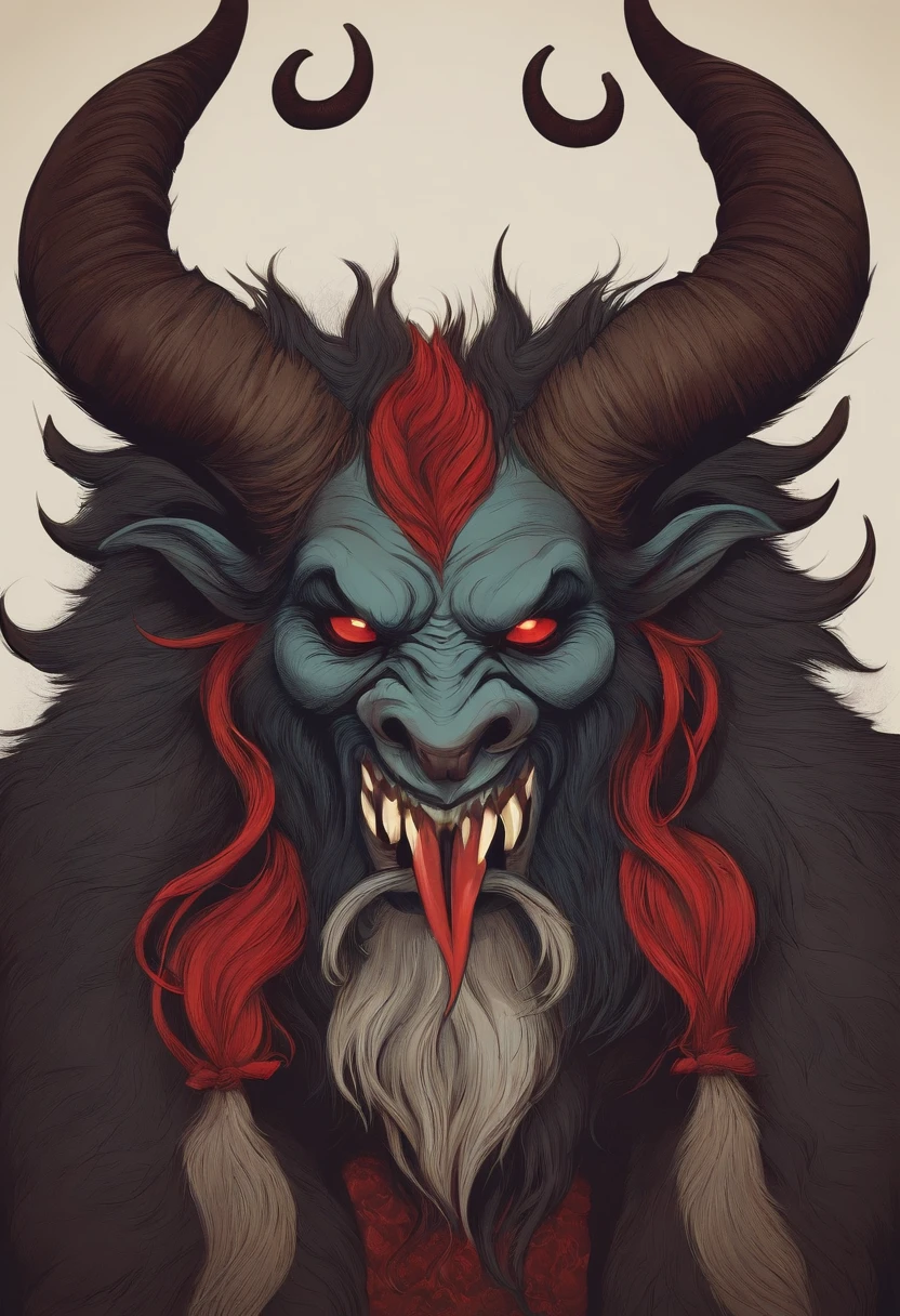 Krampus with horns, sharp claws and a long, forked tongue