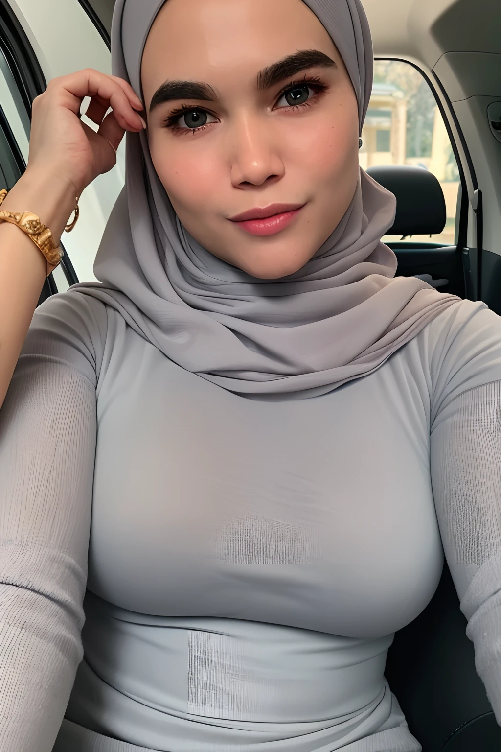 1 matured malay girl in hijab, Tokyo street,night, cityscape,city lights,upper body,close-up,smile,, (8k, RAW photo, best quality, masterpiece:1.2),(realistic, photo-realistic:1.37),