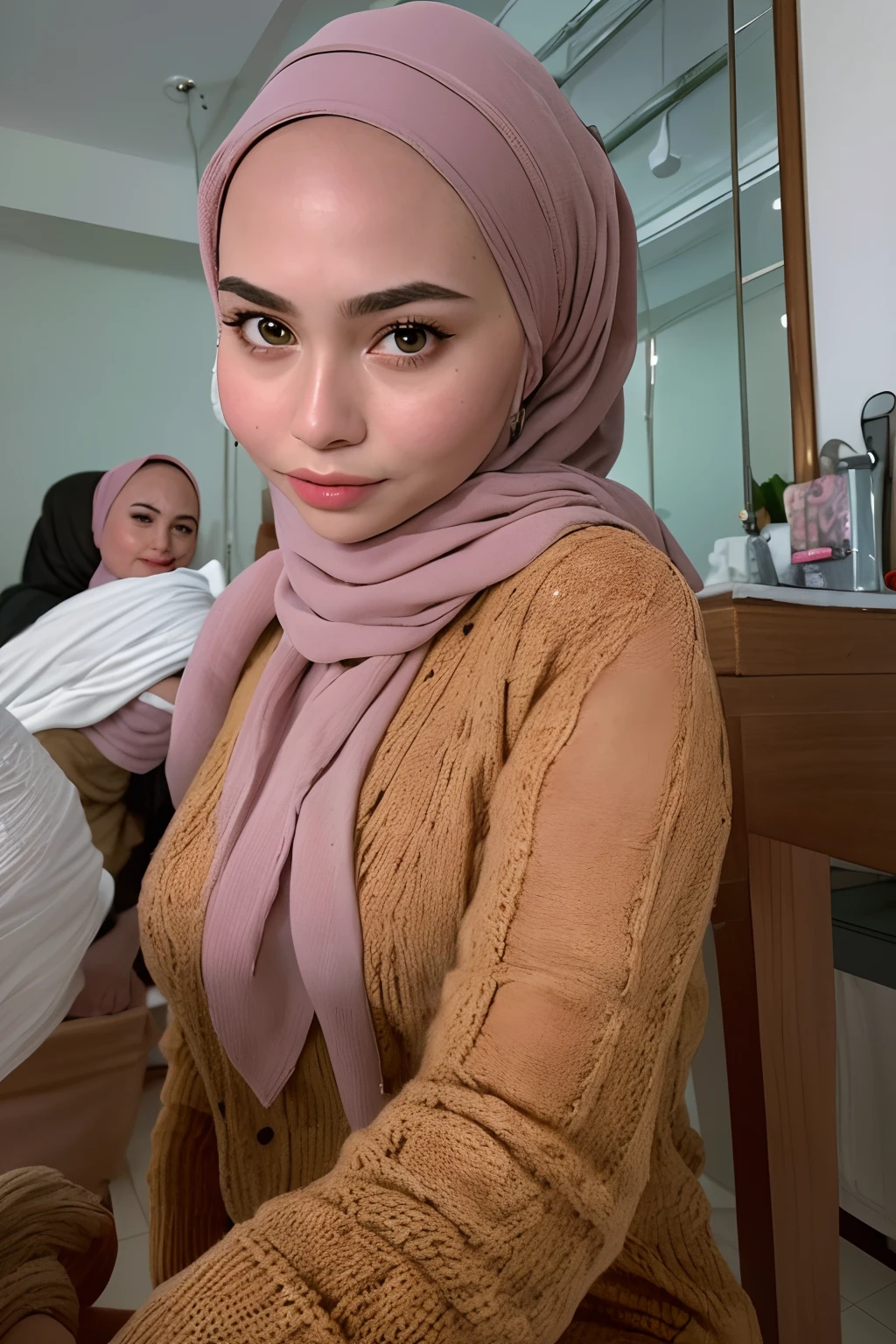 (Wearing Lingerie Top Tank Suspender), (((HIJAB MALAY GIRL))), masutepiece, High quality, UHD 32K, Realistic face, Realistic skin feeling , A Japanese Lady, 8 , , Very cute and baby-like face, (((FLAT CHEST))), (MATRIX WORLD), ((look In front  at the camera and SADNESS)), (((CUTE GIRL))), ((RED LIPS)), ((CHUBBY)), (undress, Naked 