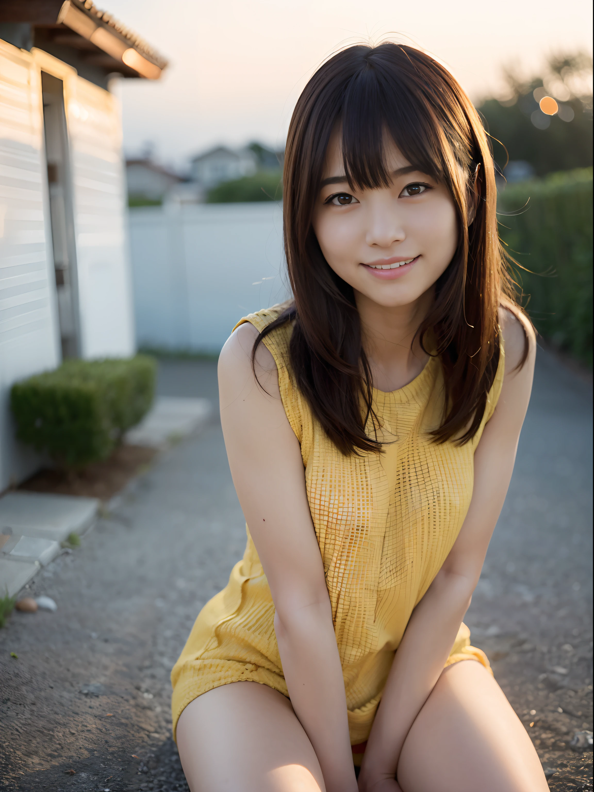 (8K、top-quality、masterpiece:1.2)、(realisitic、Photorealsitic:1.37)、ultra-detailliert、1 girl in、独奏、cute little、Beautiful detailed sky、(A smile:1.2)、(a smirk)、beatiful detailed eyes、floting hair,(校服:1),Stockings,full body Esbian,Street,Thin、Happy smile、Orange sunset、((top-quality、8K、masterpiece:1.3))、foco nítido:1.2、
Highly detailed facial and skin texture、 A detailed eye、二重まぶた、de pele branca、Autumn sky、Sony Camera、The background is bokeh