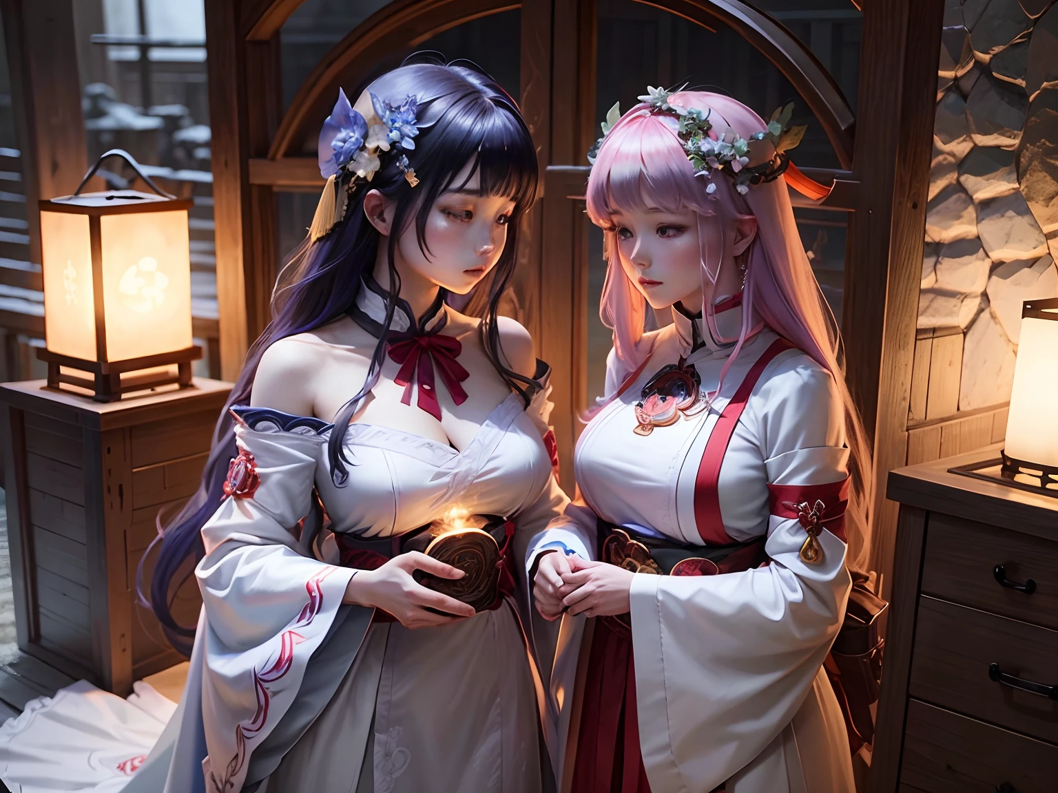 ancientry、Communing with God((Beautiful fece))shrine maiden、❴Beautuful Women❵、Beautiful depiction、❴Ultimate Beauty❵、mystical、Detailed composition、masterpiece、high-level image quality