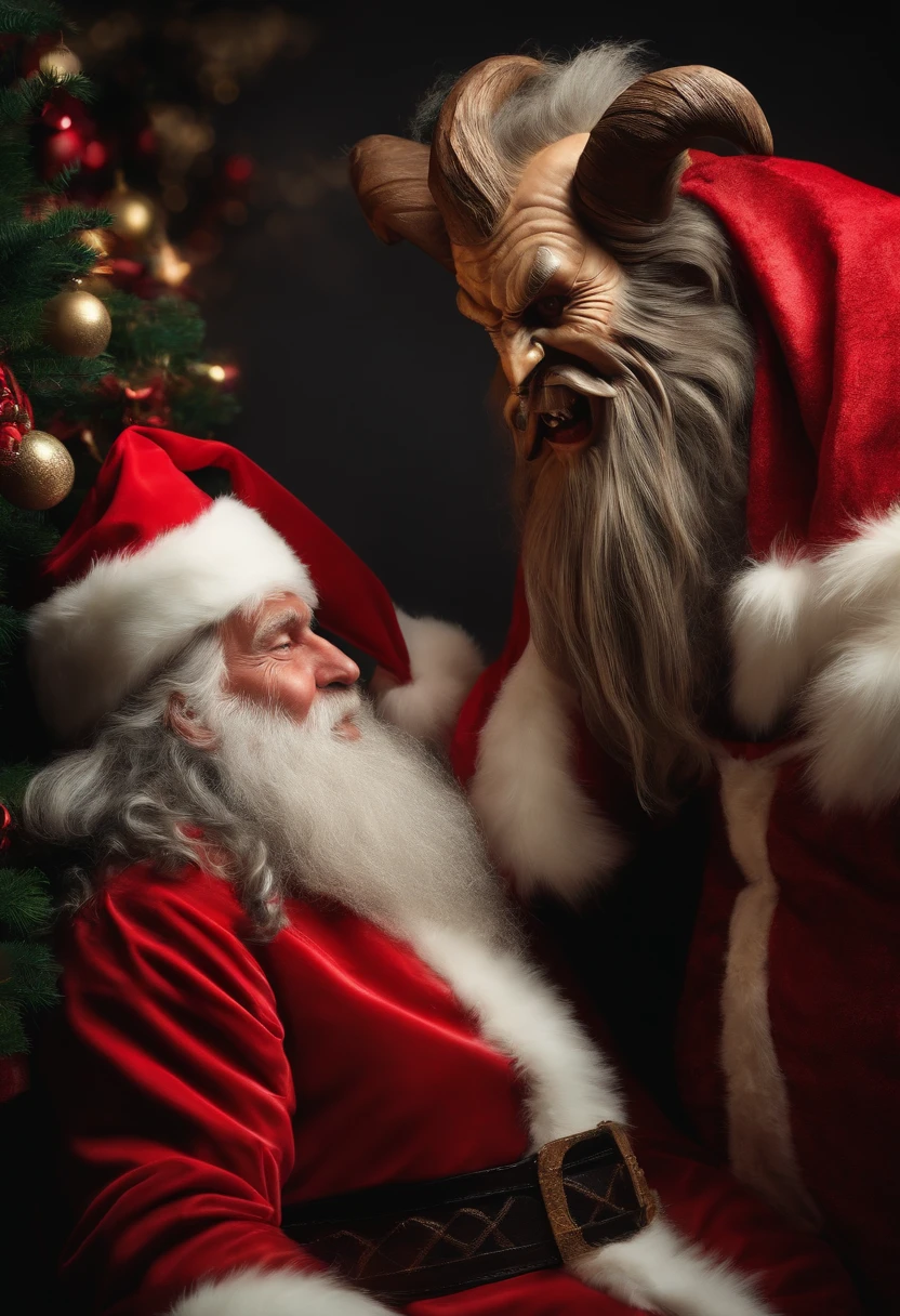 Krampus facing Santa claus