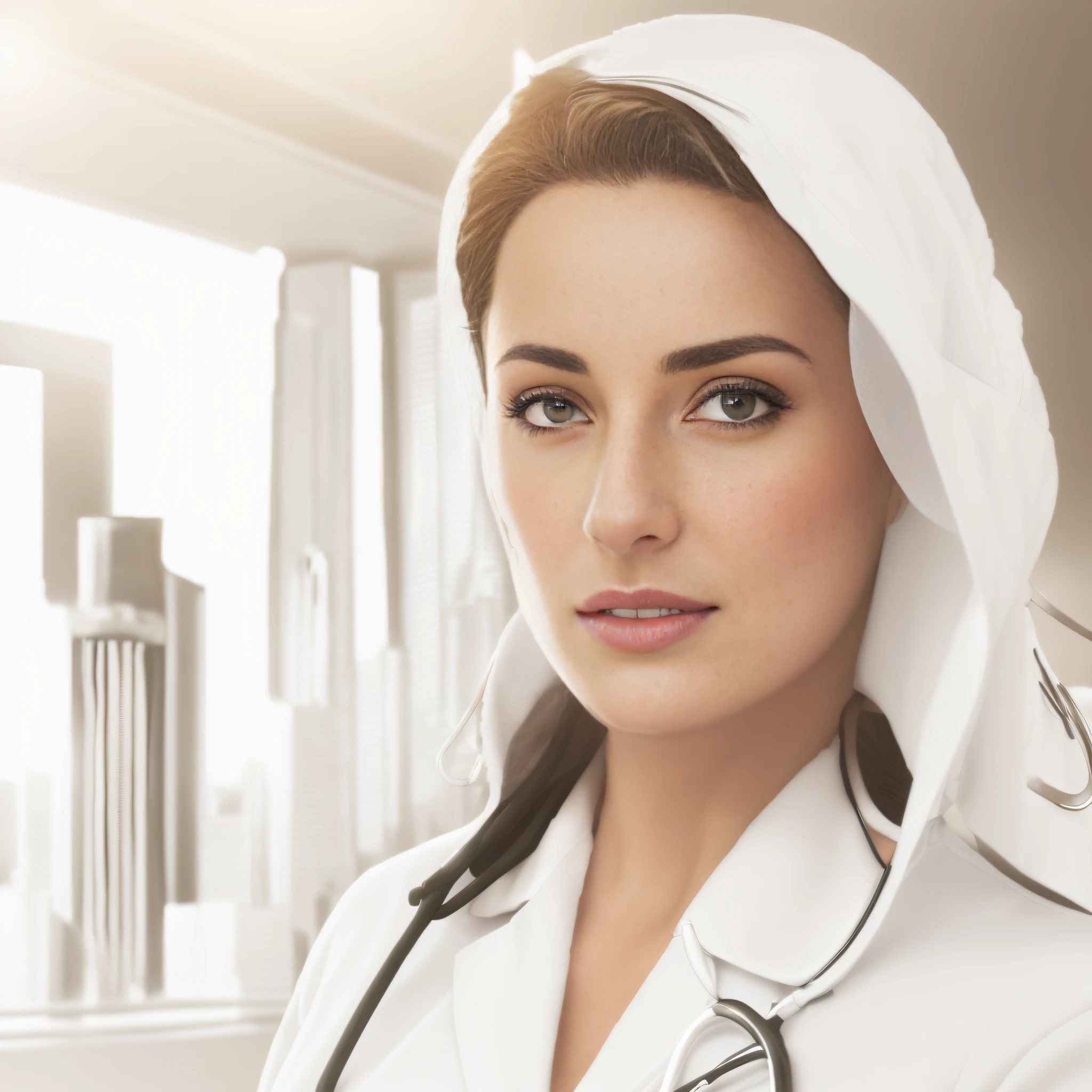 arafed woman in a white coat with a stethoscope, doctor, medical doctor, (doctor), high quality portrait, wearing lab coat and a blouse, professional portrait hd, nurse girl, profile image, close-up professional portrait, beautiful stella maeve magician, healthcare worker, professional portrait, profile portrait, lindsay adler, fanart, hyperrealistic digital art, nurse --auto