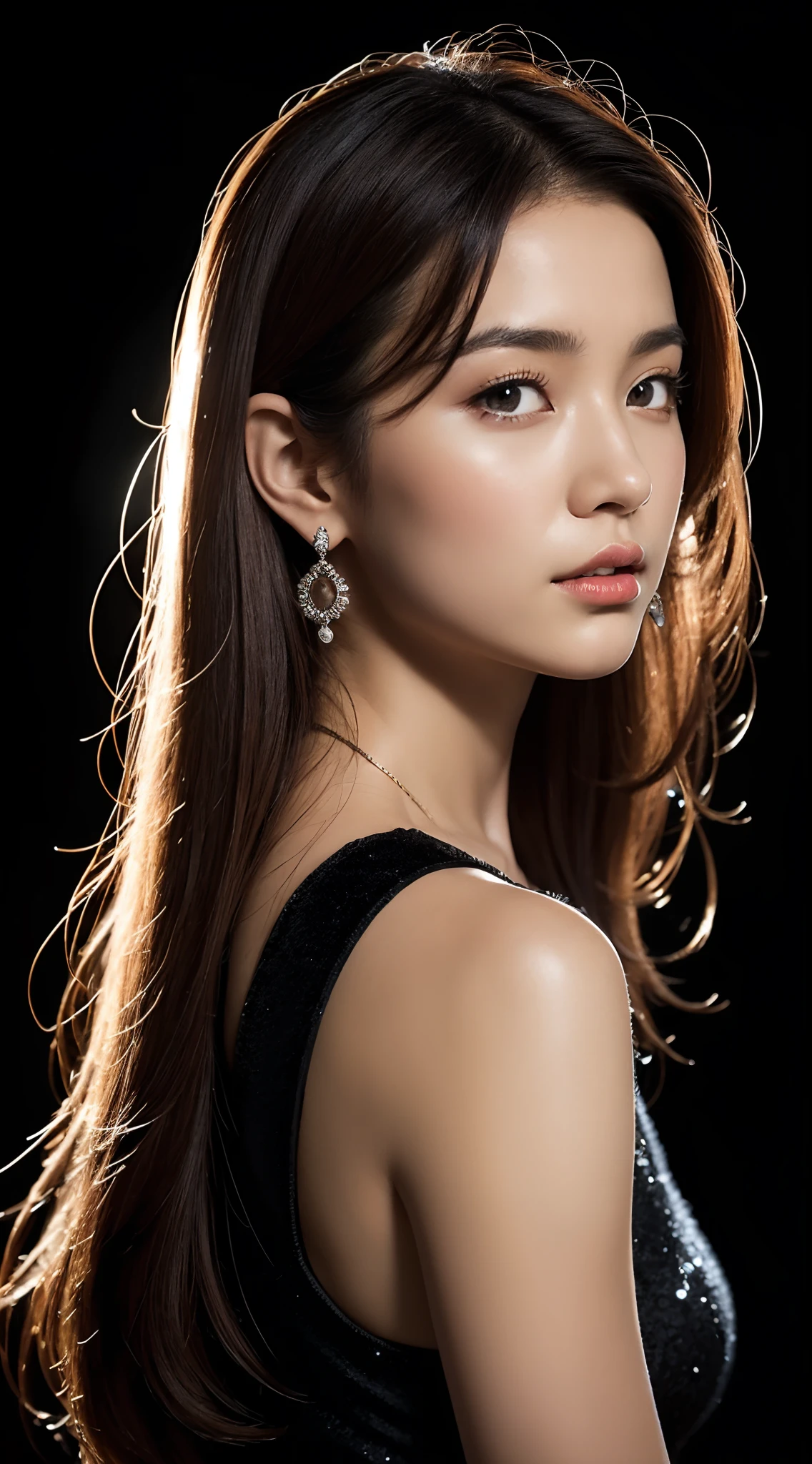 dress shirt, depth of field, night cityscape, (1girl:1.6), long hair, ulzzang-6500v1.1, (original: 1.2), (realistic: 1.3) , beautiful girl with beautiful details, extremely detailed eyes and face, eyes with beautiful details, absurd, incredibly absurd, huge file size, ultra detail, high resolution, ultra detailed, best quality, masterpiece, illustration, ultra detailed and beautiful, ultra detailed, CG, unity, 8k wallpaper, amazing, fine Detail, masterpiece, top quality, official art, extremely detailed CG unity 8k wallpaper, cinematic lighting, (perfect shiny skin:0.6), slim and smooth lines, (floating), (small breasts:1), earrings ,