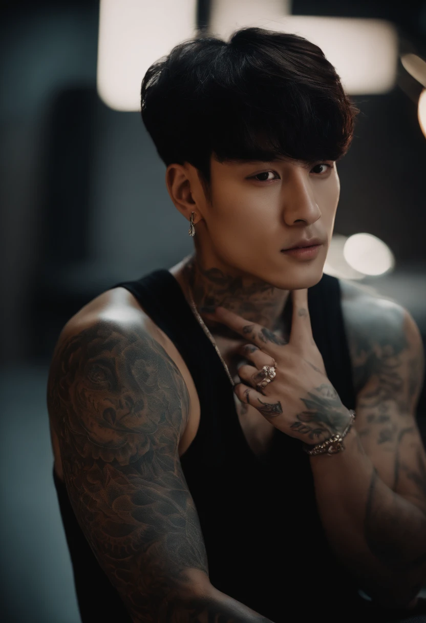 arafed man with a tie and tattoos on his chest, cai xukun, taejune kim, hong june hyung, handsome japanese demon boy, inspired by Kim Deuk-sin, kim doyoung, hyung tae, with tattoos, jinyoung shin, wonbin lee, hyung tae kim, hsiao-ron, tattoo, yanjun chengt