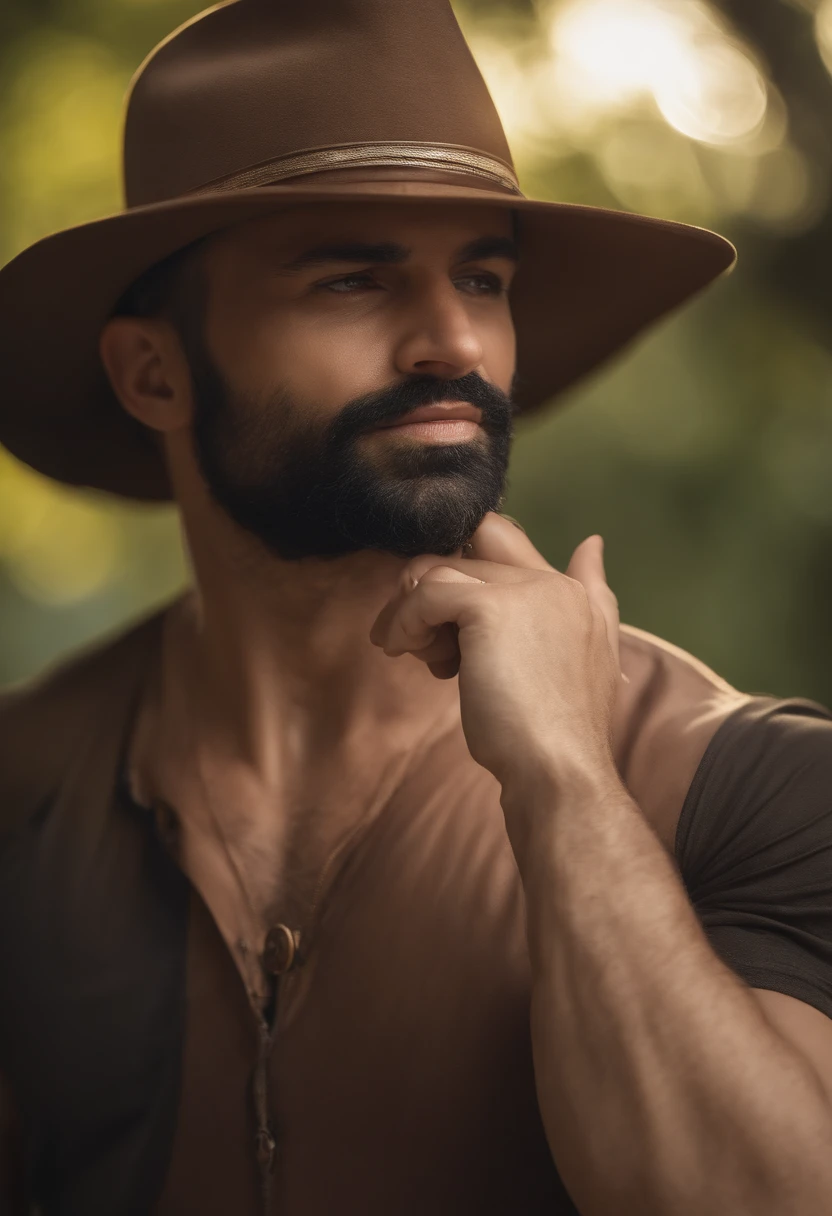 (best quality,4k,8k,Alto,master part:1.2),ultra-detalhado,(Realistic,fotorrealista,photo-realistic:1.37),macho,Homem de 40 anos,barba detalhada,piercing gaze at the camera,olhos bonitos,olhos expressivos,natural sunlight,sombras sutis,maxilar forte,olhar intenso,cabelos escuros,poses elegantes,confident expression,studio lighting,foco nítido,vivid colors,Bokeh,fotografia de retrato