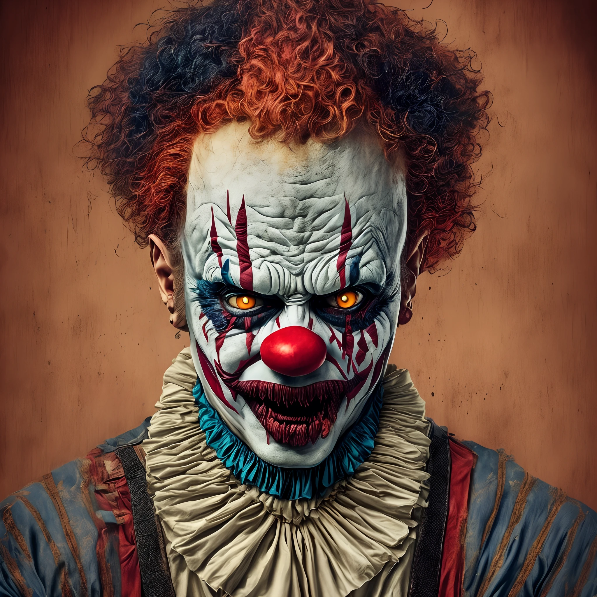horror, scary clown, sorrindo assustador, mal, sangue, escuro, cinemactic, retrato, meio rosto, ultra hd, terrorista, clown zombie