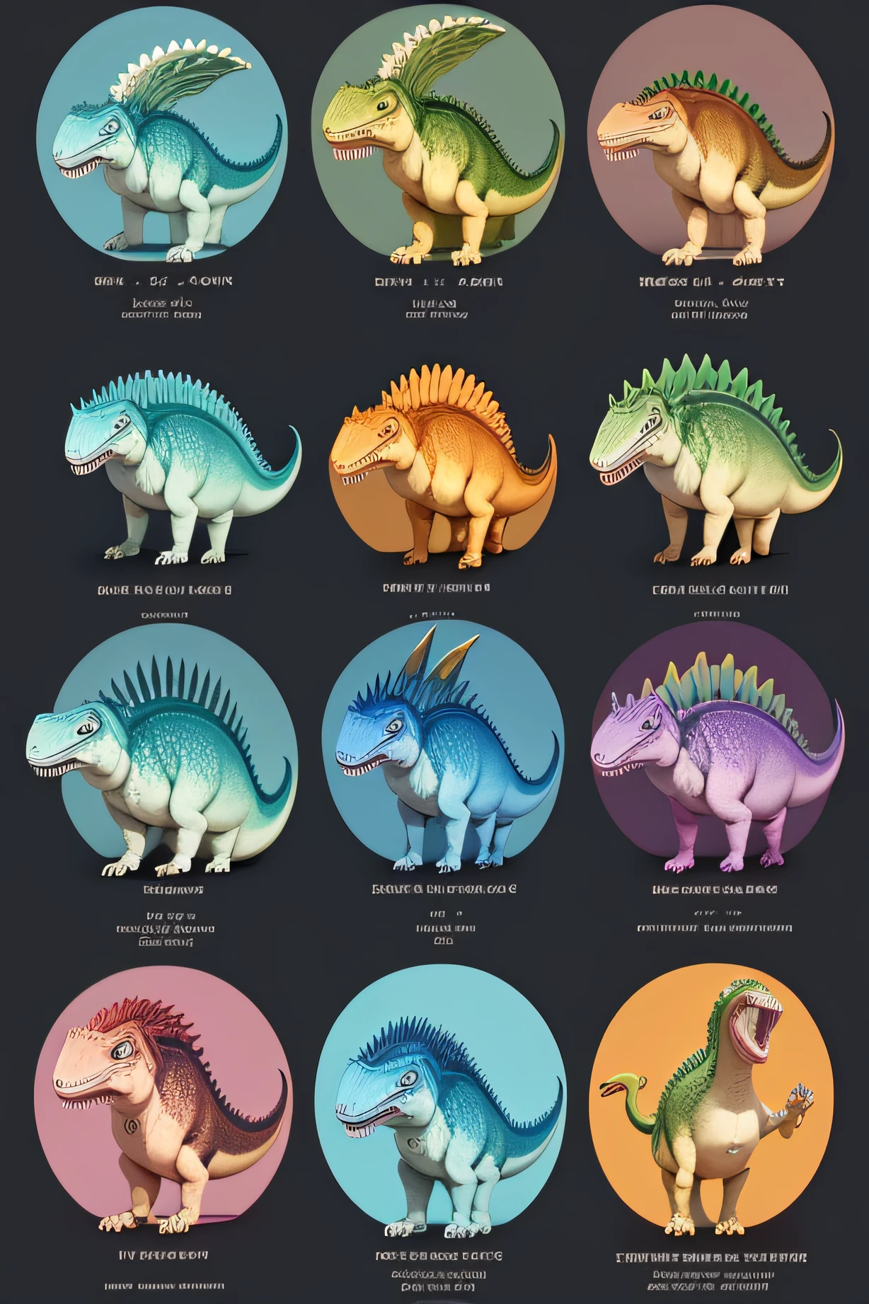 Different types of dinosaurs、Different colors and sizes々