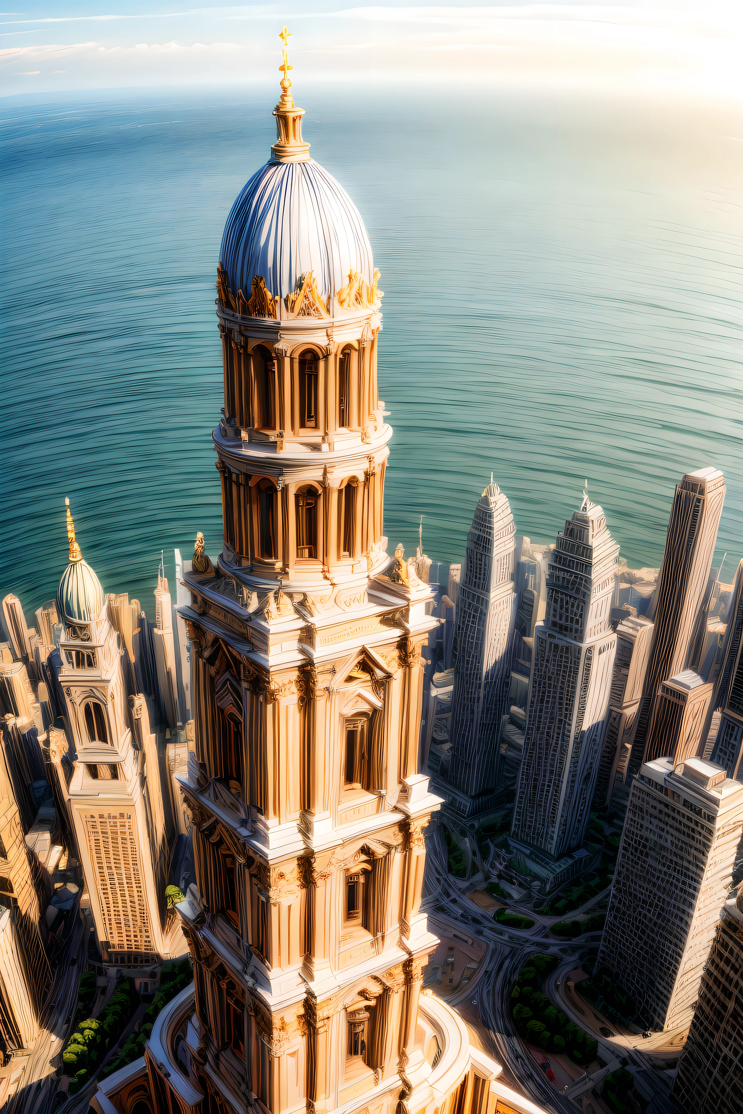 cityscape , highly detailed, 1000 buildings, with landscape, micro details, (Gian Lorenzo Bernini classical style 1.5), super details,