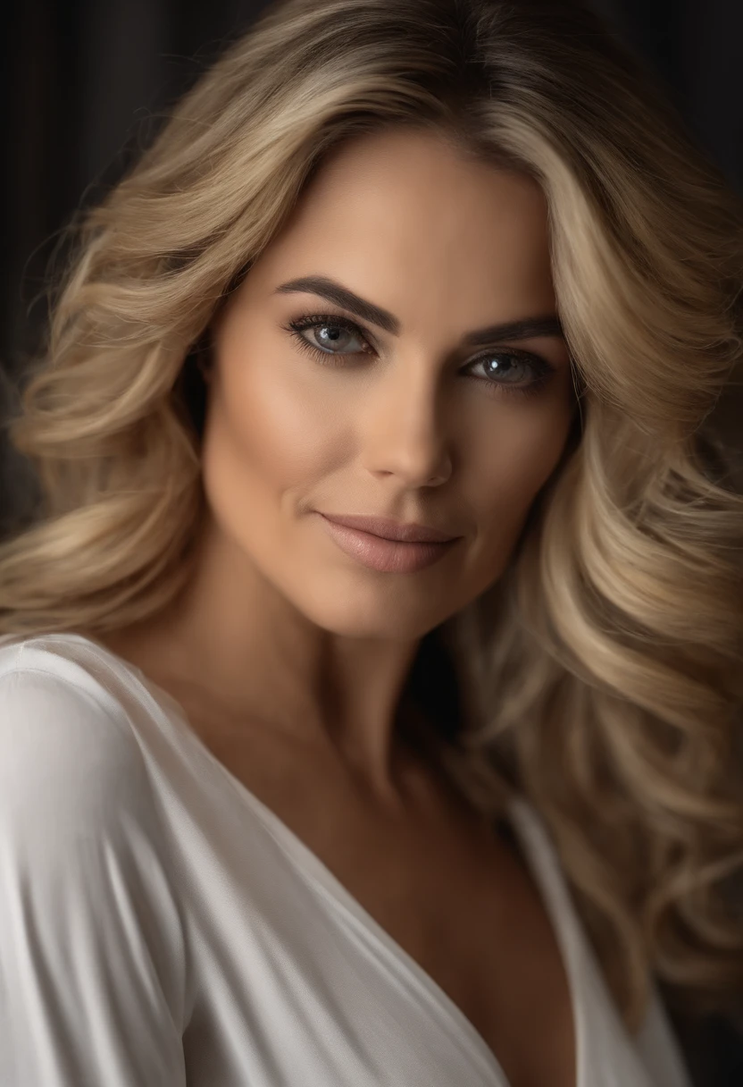 atriz braileira Paolla Olivera, textura detalhada do rosto e da pele, Beautiful woman, medium blonde hair, vestido longo