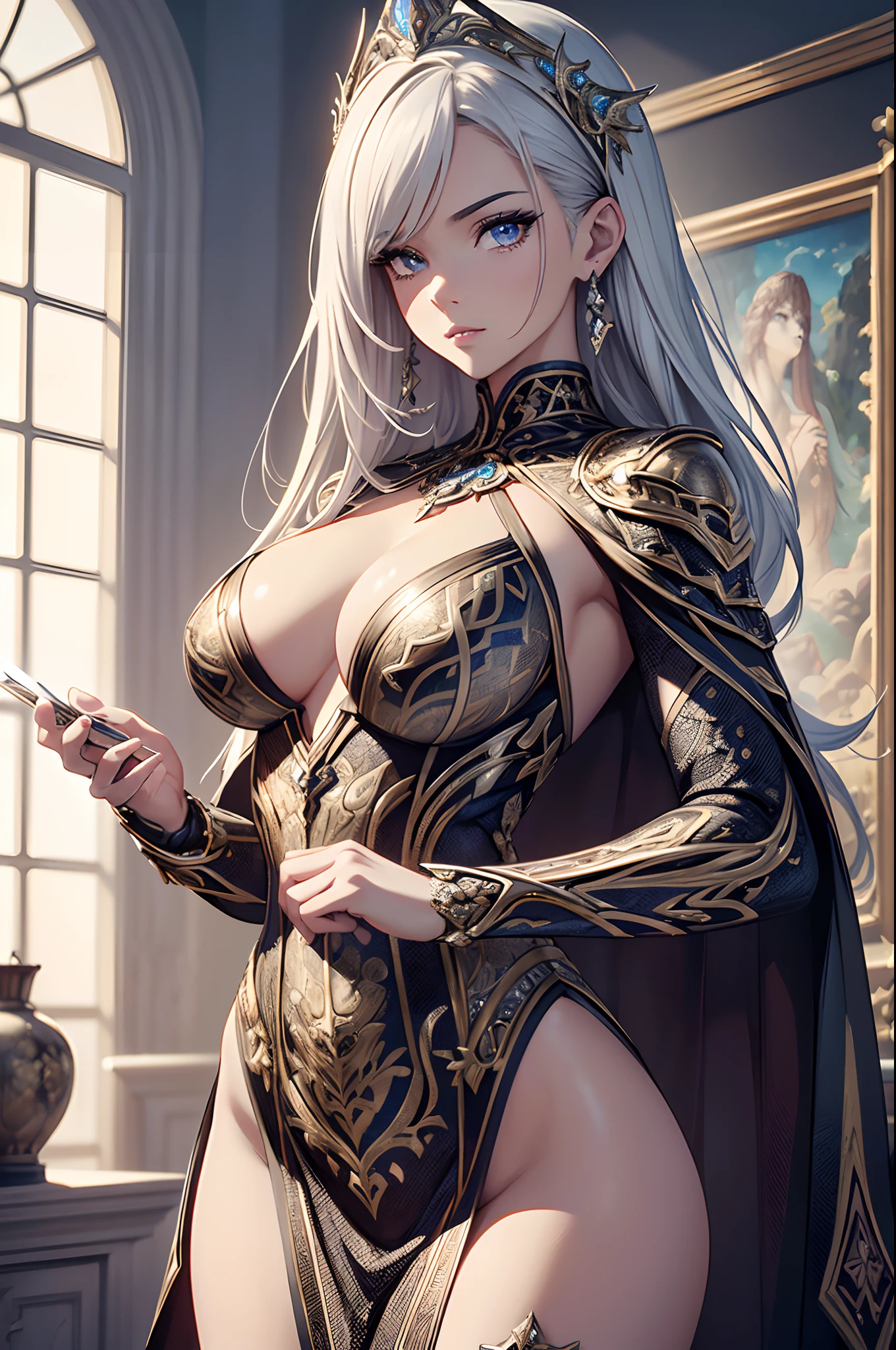 ceramic tile art , depicting protrait of a beautiful visually stunning brunet woman, intricate detailed silver glittering, intricate, elegant, highly detailed, concept art, smooth, sharp focus,hair platinum,((Best quality)), ((masterpiece)), (detailed:1.4),(aesthetic:1.2), (1girl), extreme detailed,colorful,highest detailed,epic (Sony A7, 50 mm, pores: 1.5, colors, hyperdetailed: 1.5, film grain: 1.4, hyper-realistic: 1.5), hyper-realistic texture, masterpiece, unreal engine 5, extremely detailed CG unit 8k wallpaper, Crazy Detailed Photo, Hyper-Realistic Light,lot of detail,superhero armor with extream detailed,small breasts,life size