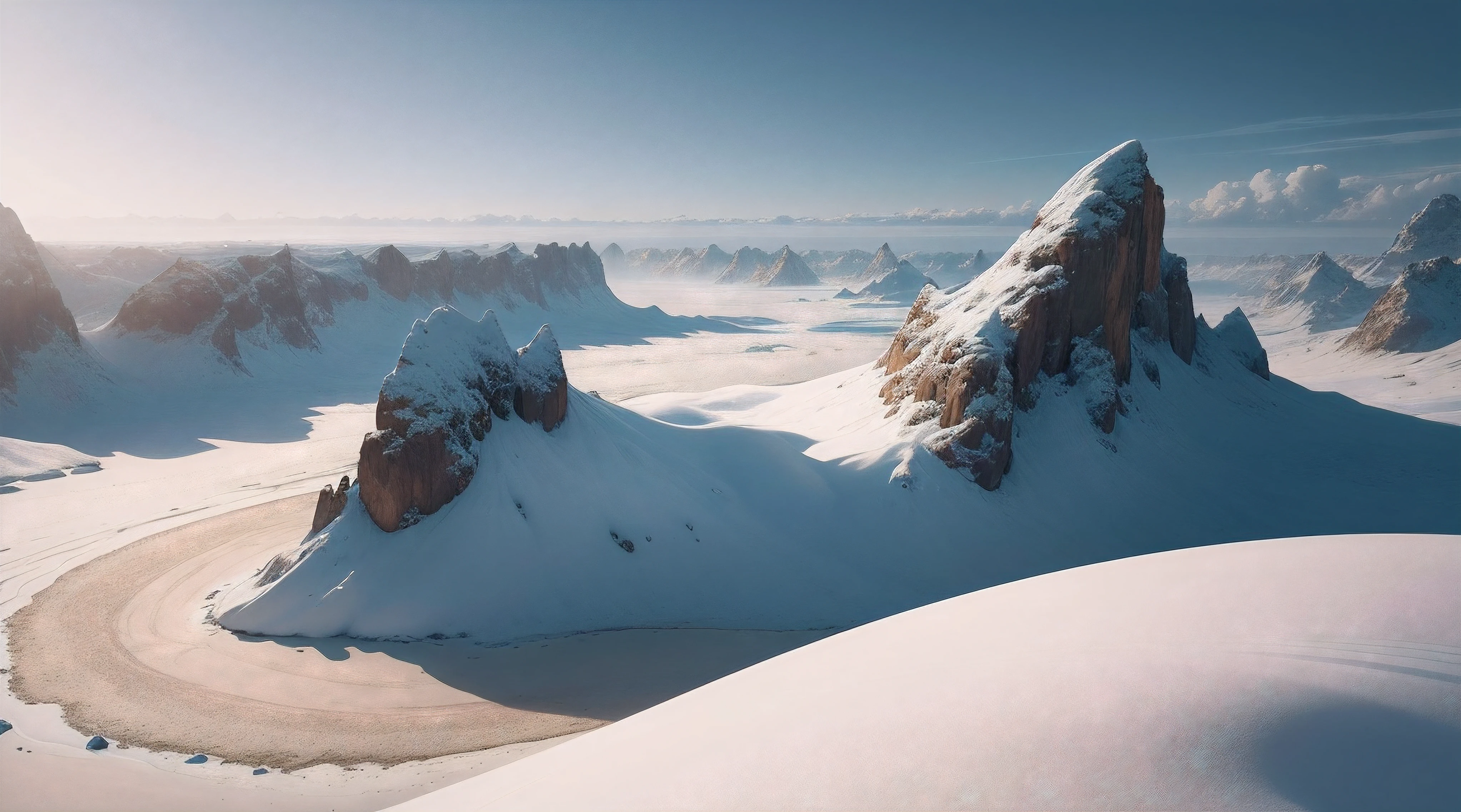 (Crie uma obra de arte) that is nothing less than (a obra-prima da natureza), (rendered in ultra high definition with 8K resolution). Set the stage with (cinematic lighthing) que banha a cena em (um esplendor inspirador). Represente uma (paisagem majestosa) com um (lago tranquilo e sem limites) aninhado entre (montanhas imponentes e cobertas de neve) that extend as far as the eye can see. Alcance a (Photorealistic perfection) com (meticulous attention to
